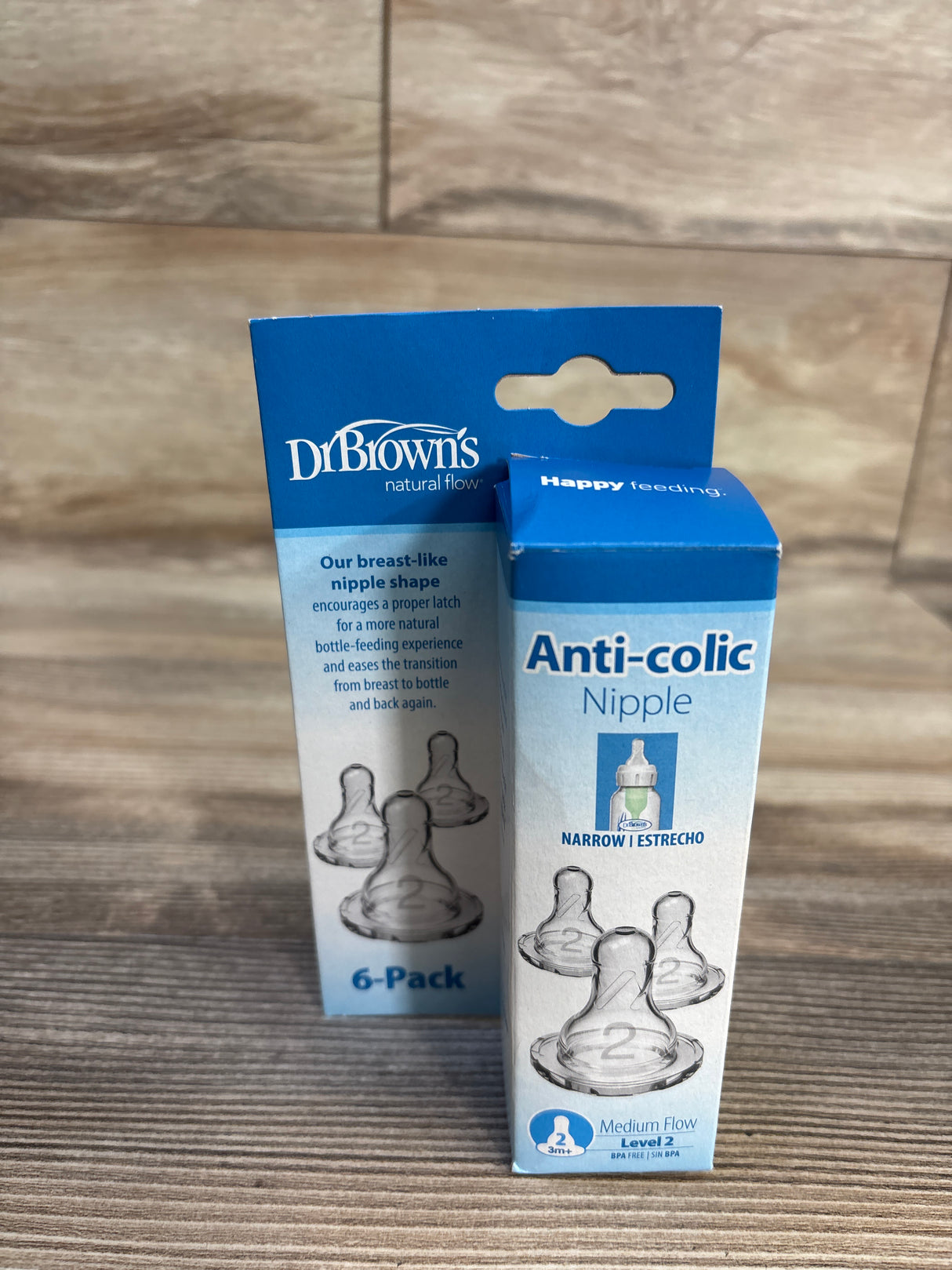 NEW Dr. Brown's Anti-Colic Level 2 Medium Flow Narrow 6pk Nipple 3m+