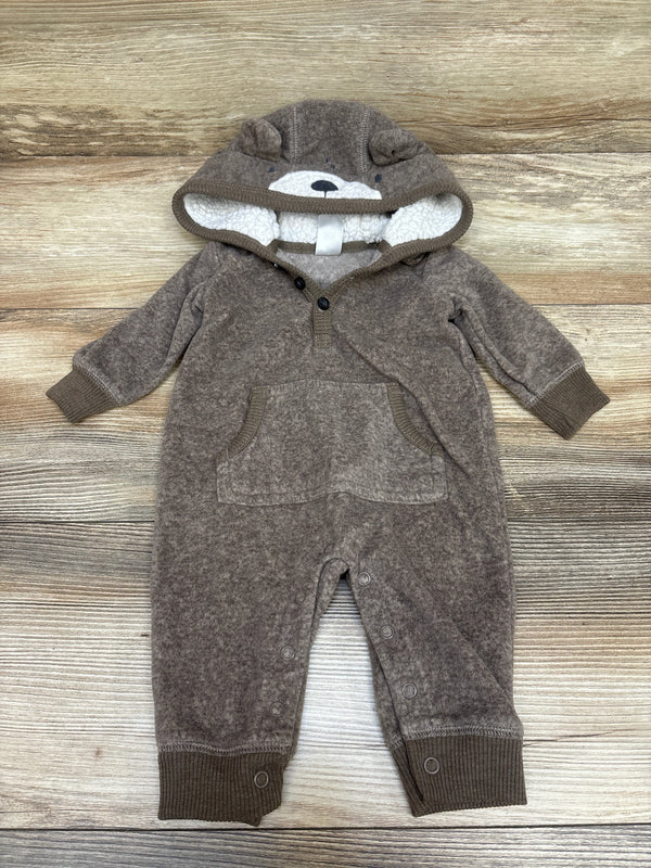 Carter's Sherpa Lined Henley Hooded Coverall Brown sz 3m