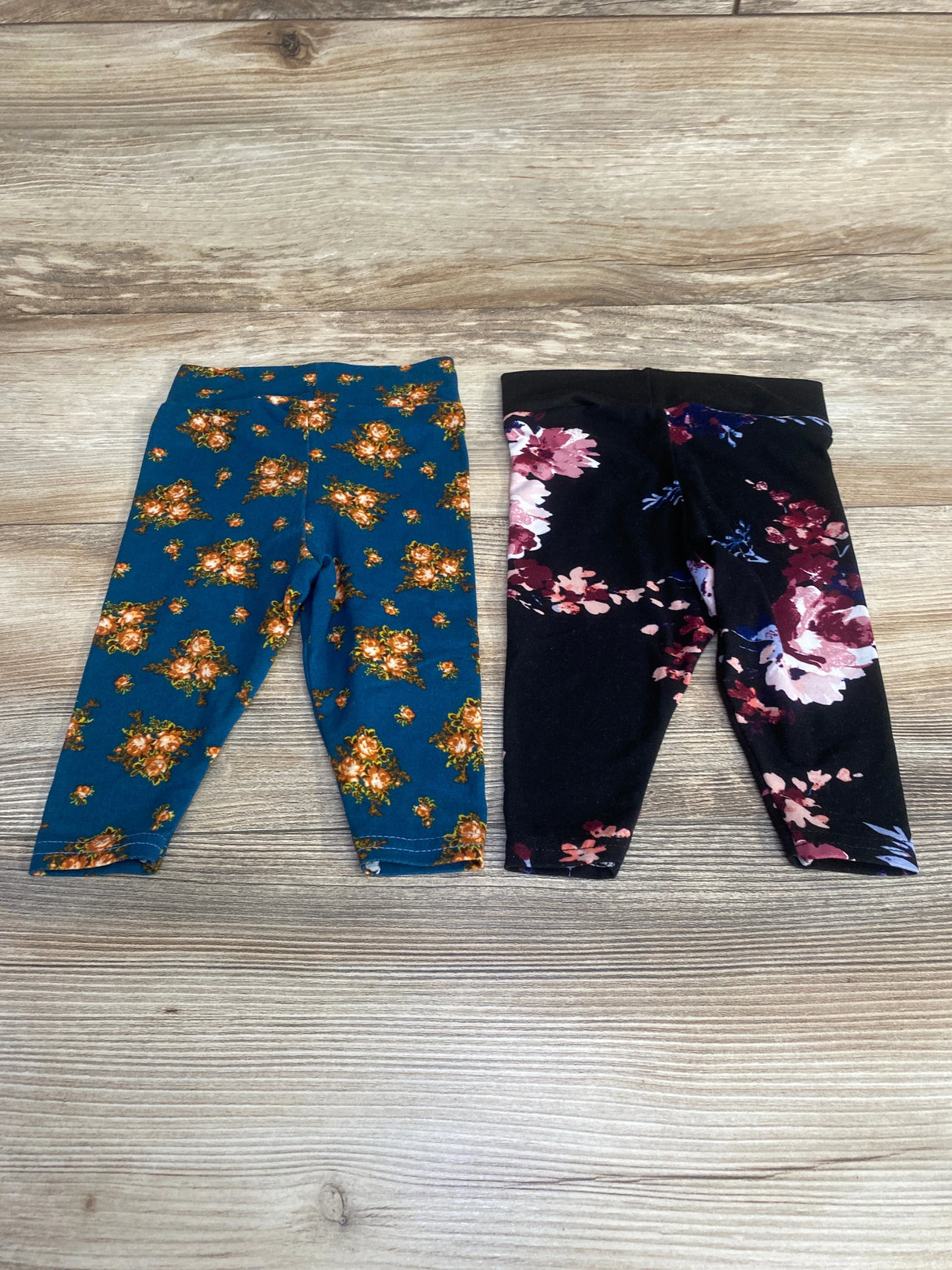 2pk Floral Leggings Black/Blue sz 3-6m - Me n Mommy To Be
