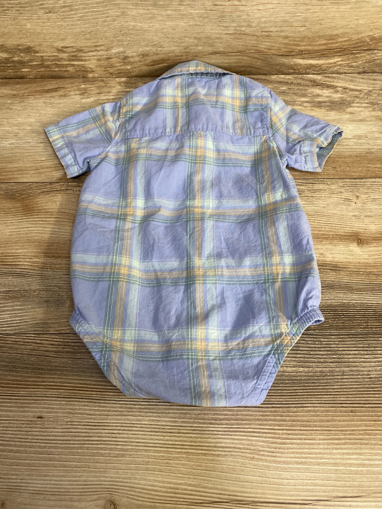 Oshkosh Plaid Button Up Bodysuit Blue sz 12m - Me n Mommy To Be