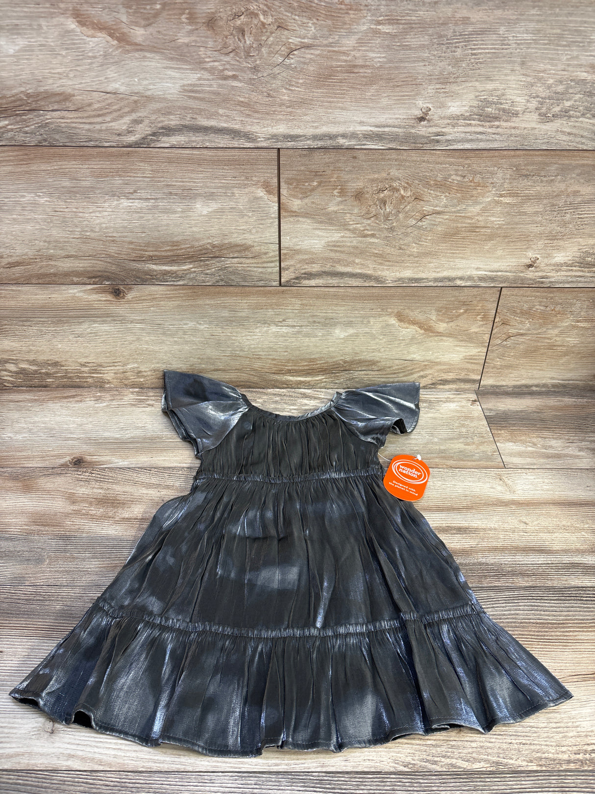 NEW Wonder Nation Flutter Sleeve Metallic Dress Silver sz 3T