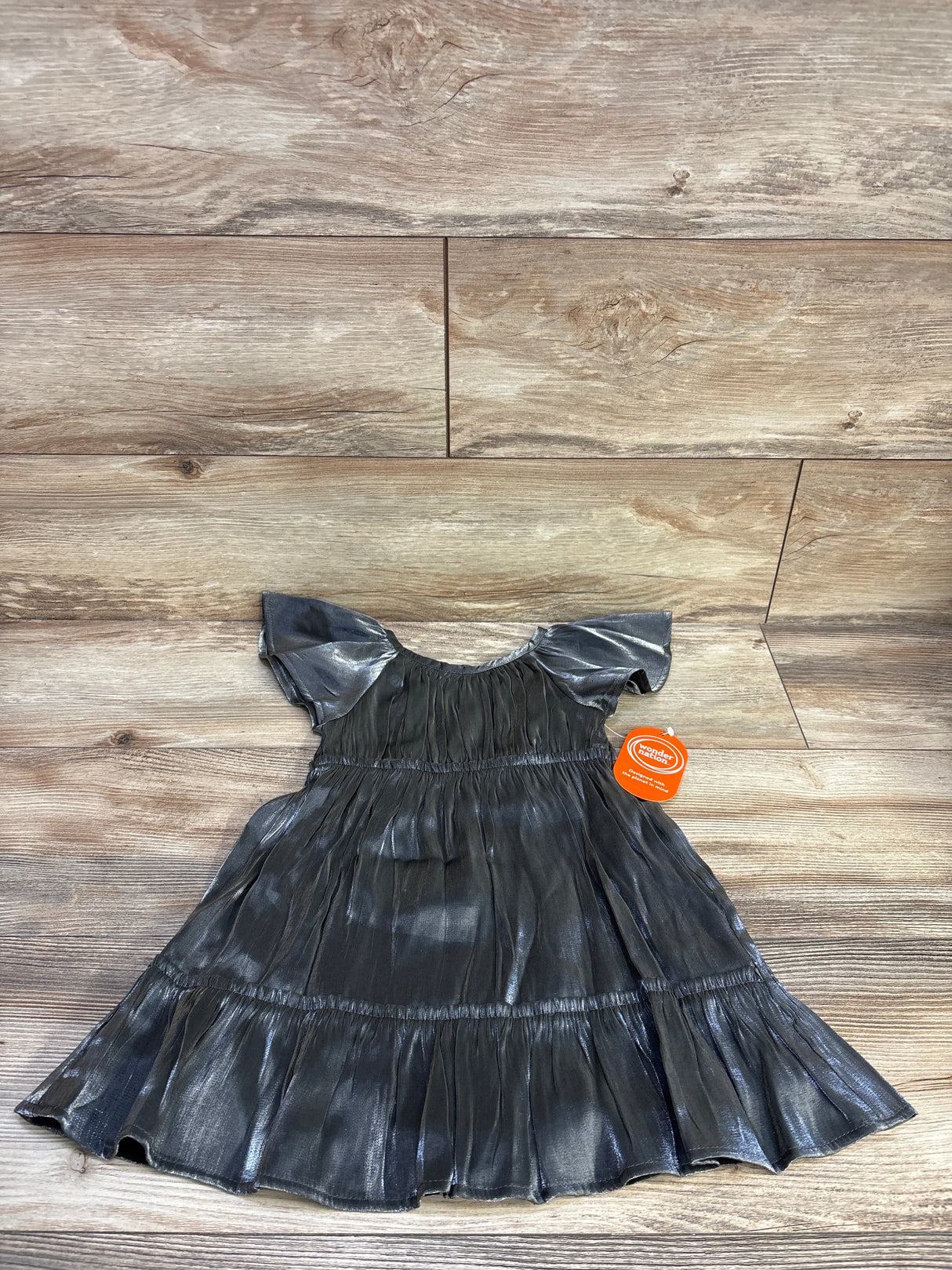 NEW Wonder Nation Flutter Sleeve Metallic Dress Silver sz 3T