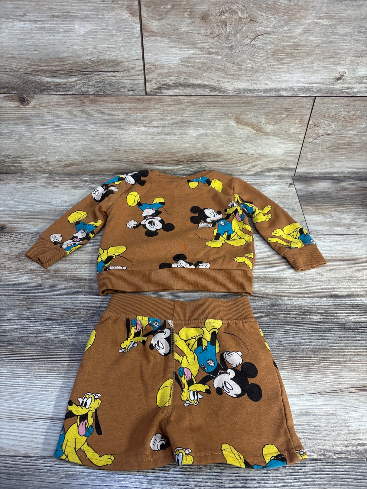 Disney Junior 2pc Mickey Mouse Sweatshirt & Shorts Set Brown sz 12m