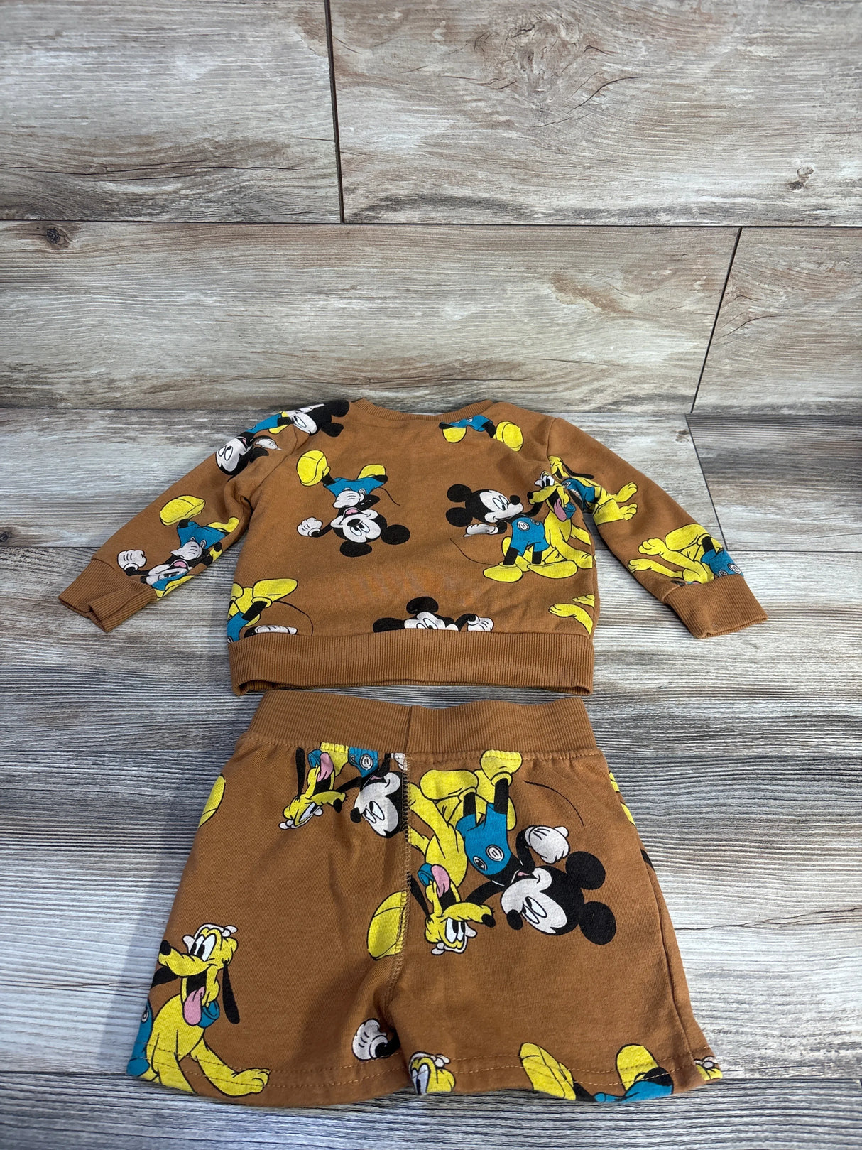 Disney Junior 2pc Mickey Mouse Sweatshirt & Shorts Set Brown sz 12m