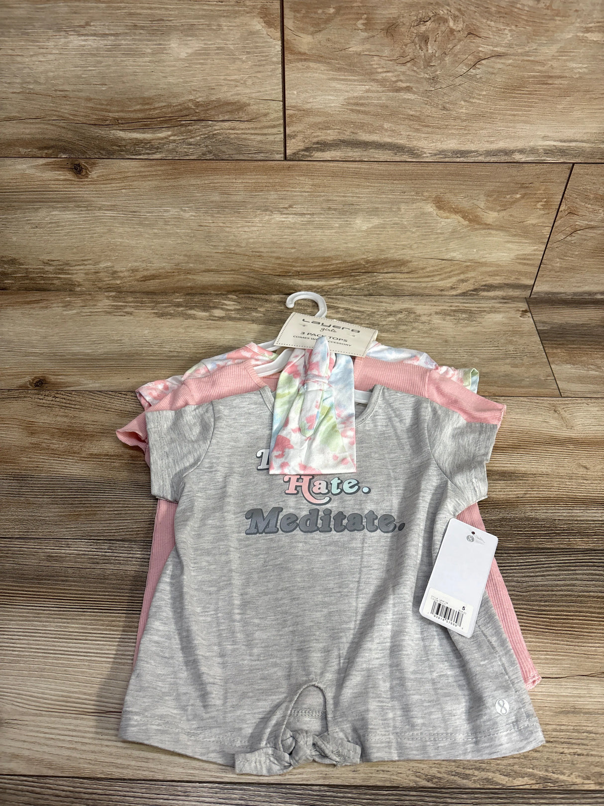 NEW Layer 8 3pk Shirt Set & Headband Grey sz 5T
