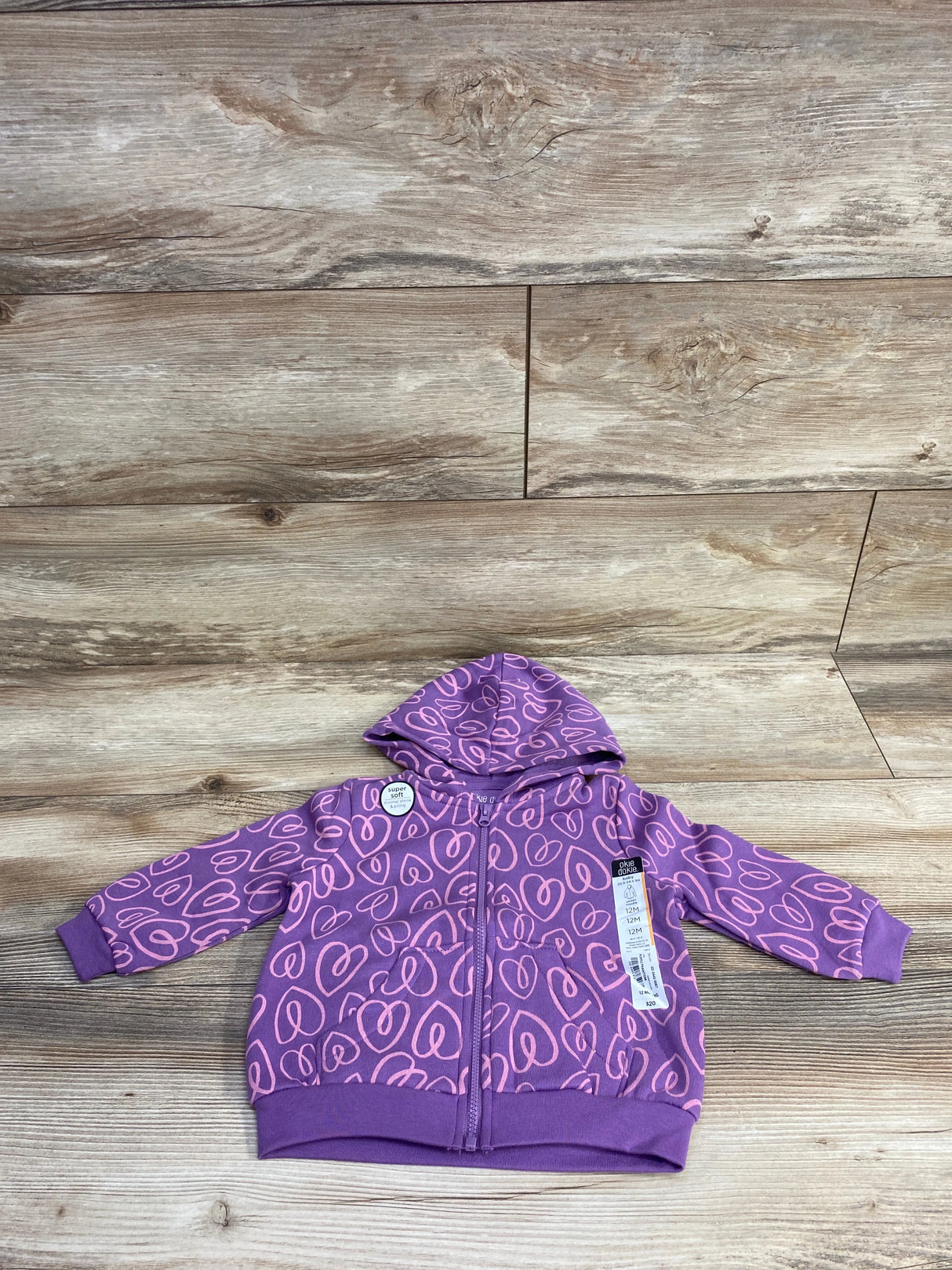 NEW Okie Dokie Heart Print Full-Zip Hoodie Purple sz 12m