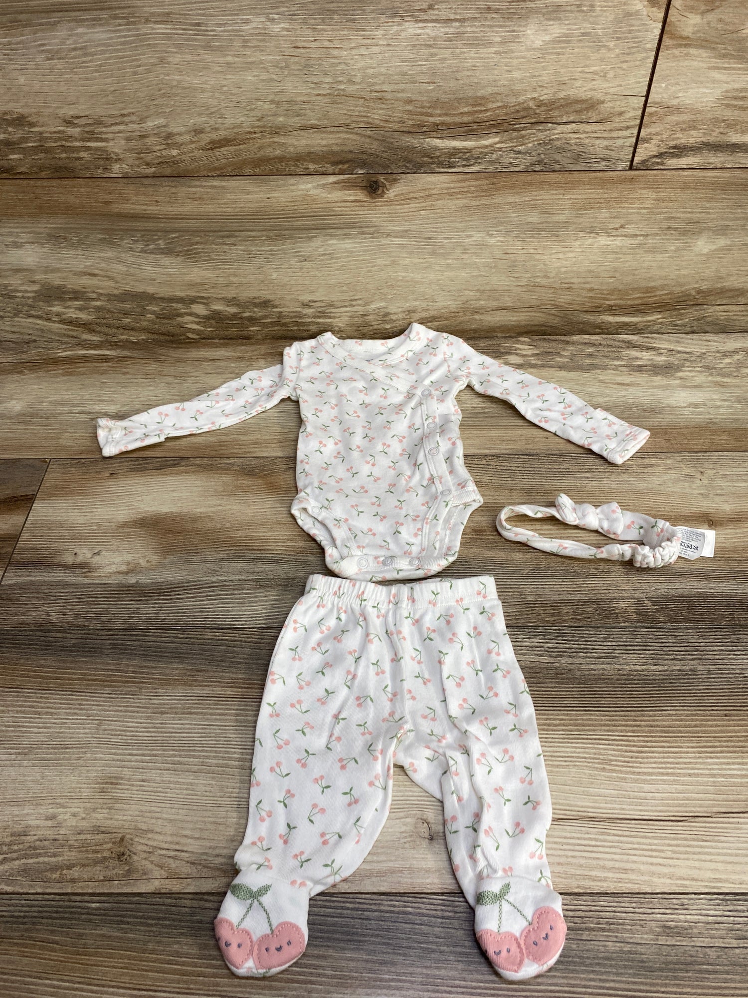 Just One You 3pc Cherry Bodysuit & Bottoms Set White sz Newborn