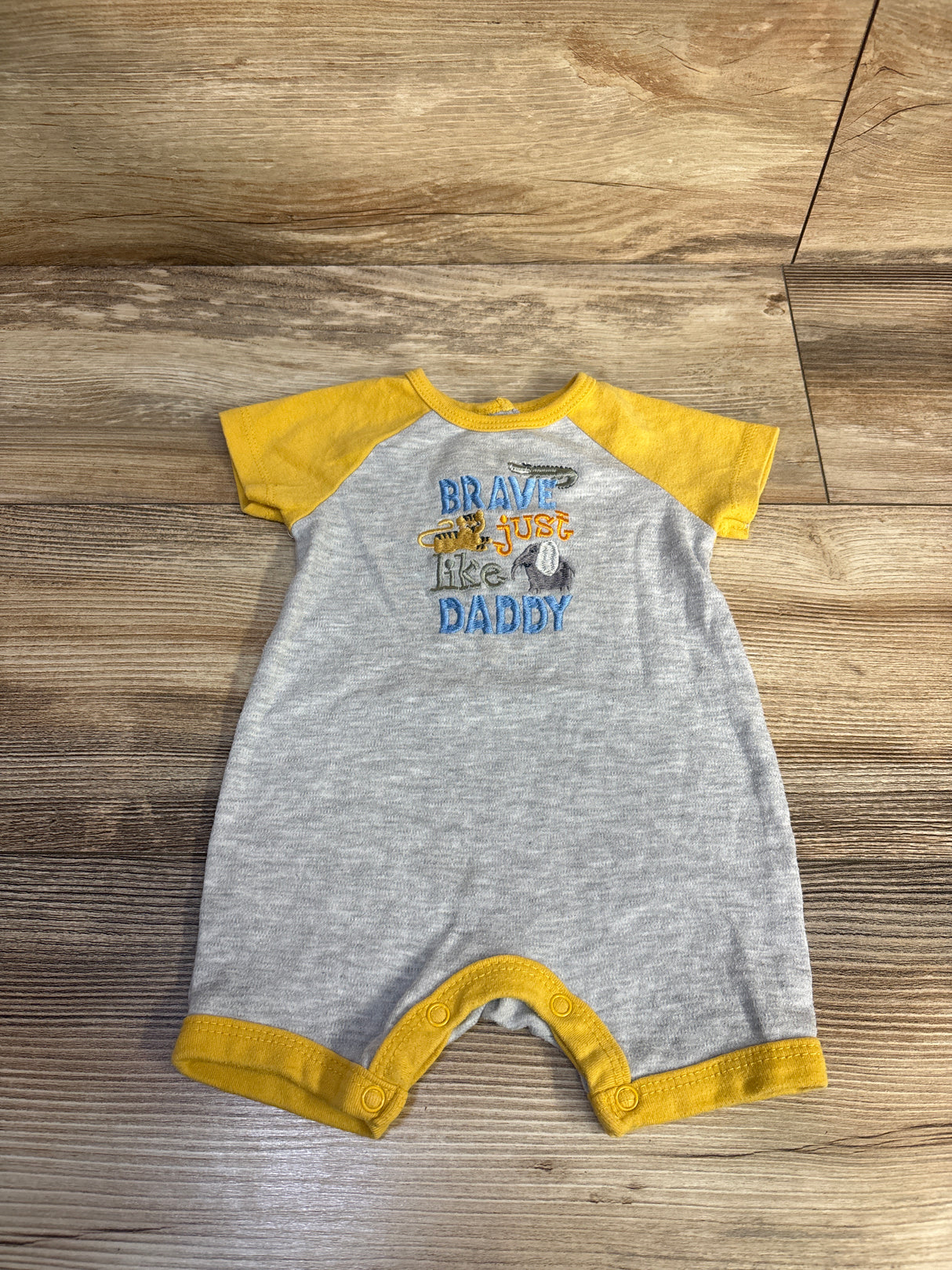 Little Beginnings Embroidered 'Brave Just Like Daddy' Shortie Romper Yellow sz 3-6m