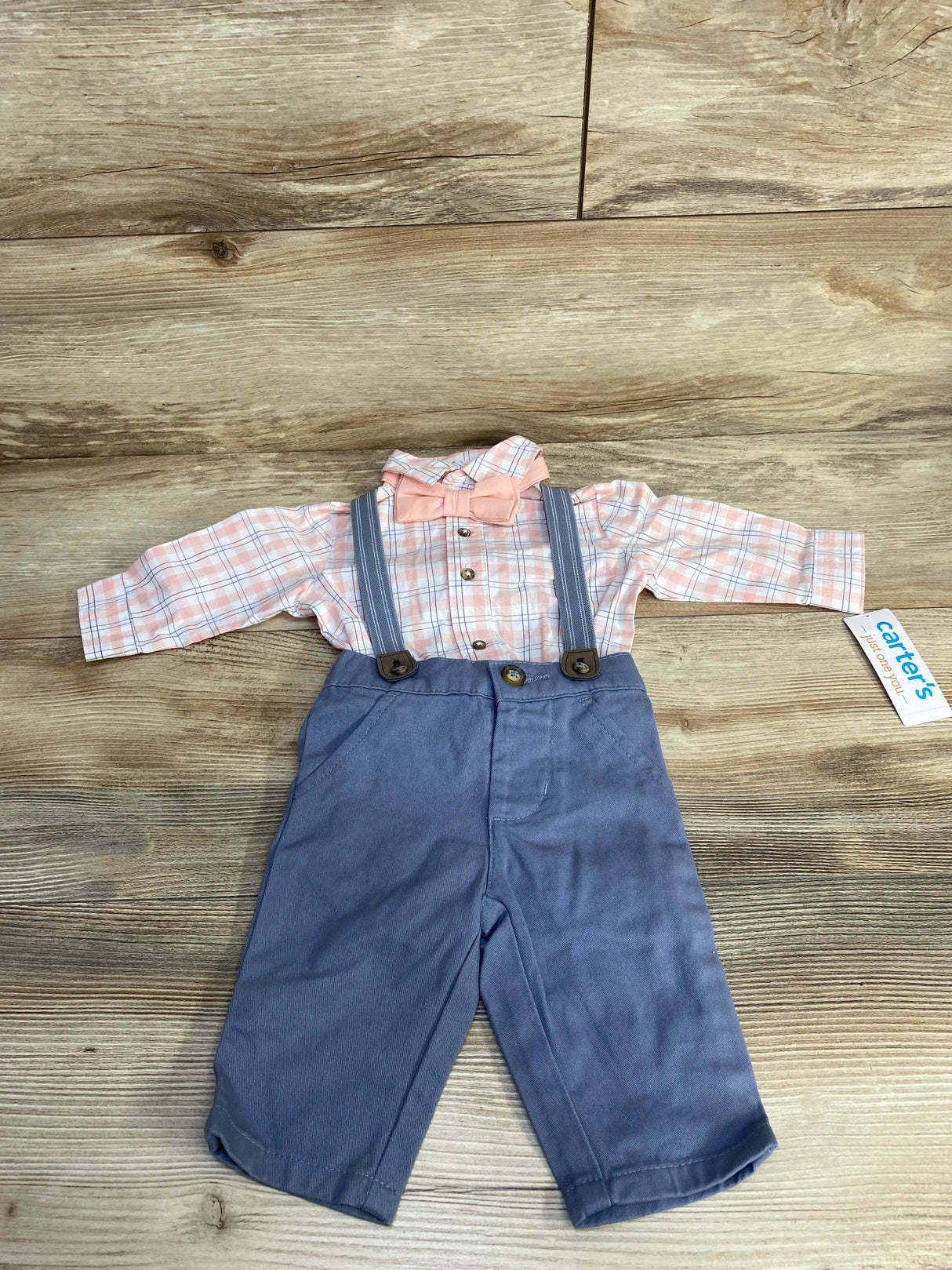 NEW Just One You 4pc Plaid Button-Up Suspender Set Pink sz 3m - Me n Mommy To Be