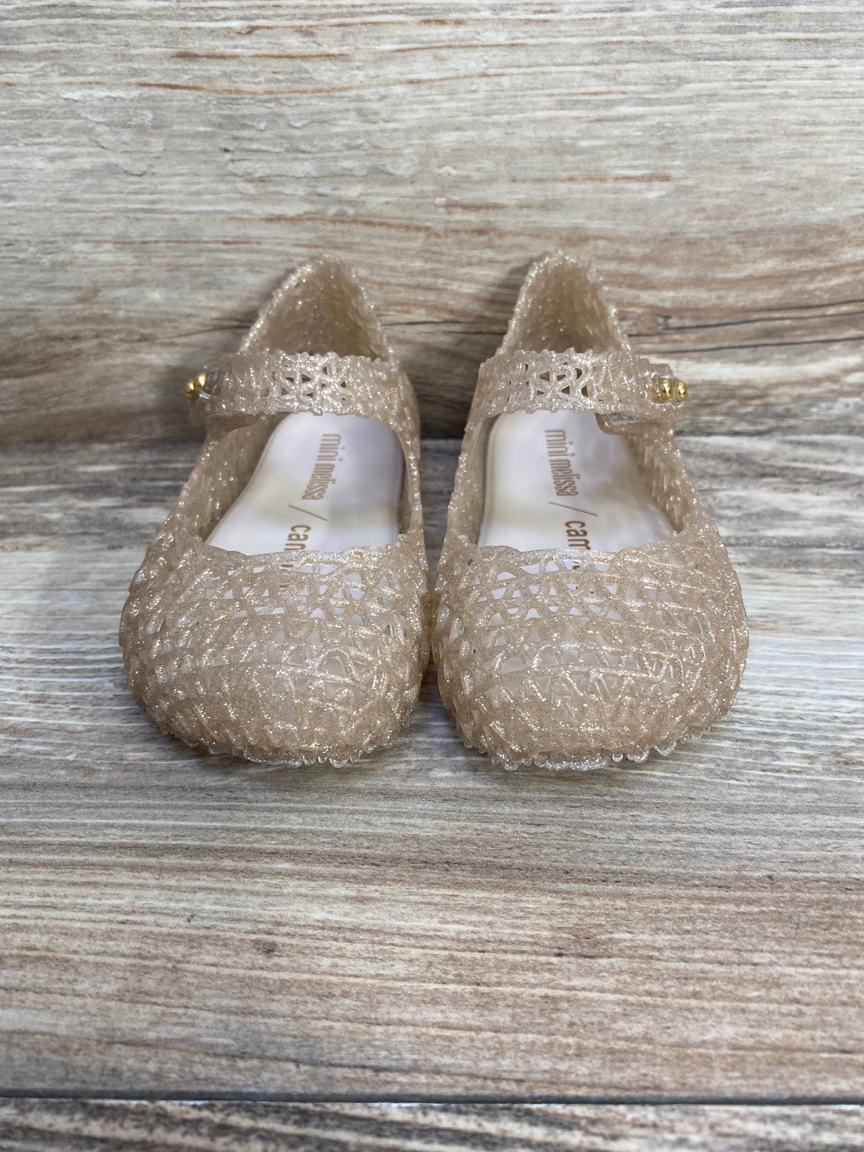 Mini Melissa Campana Beige Glitter Jelly Flats sz 6c - Me n Mommy To Be