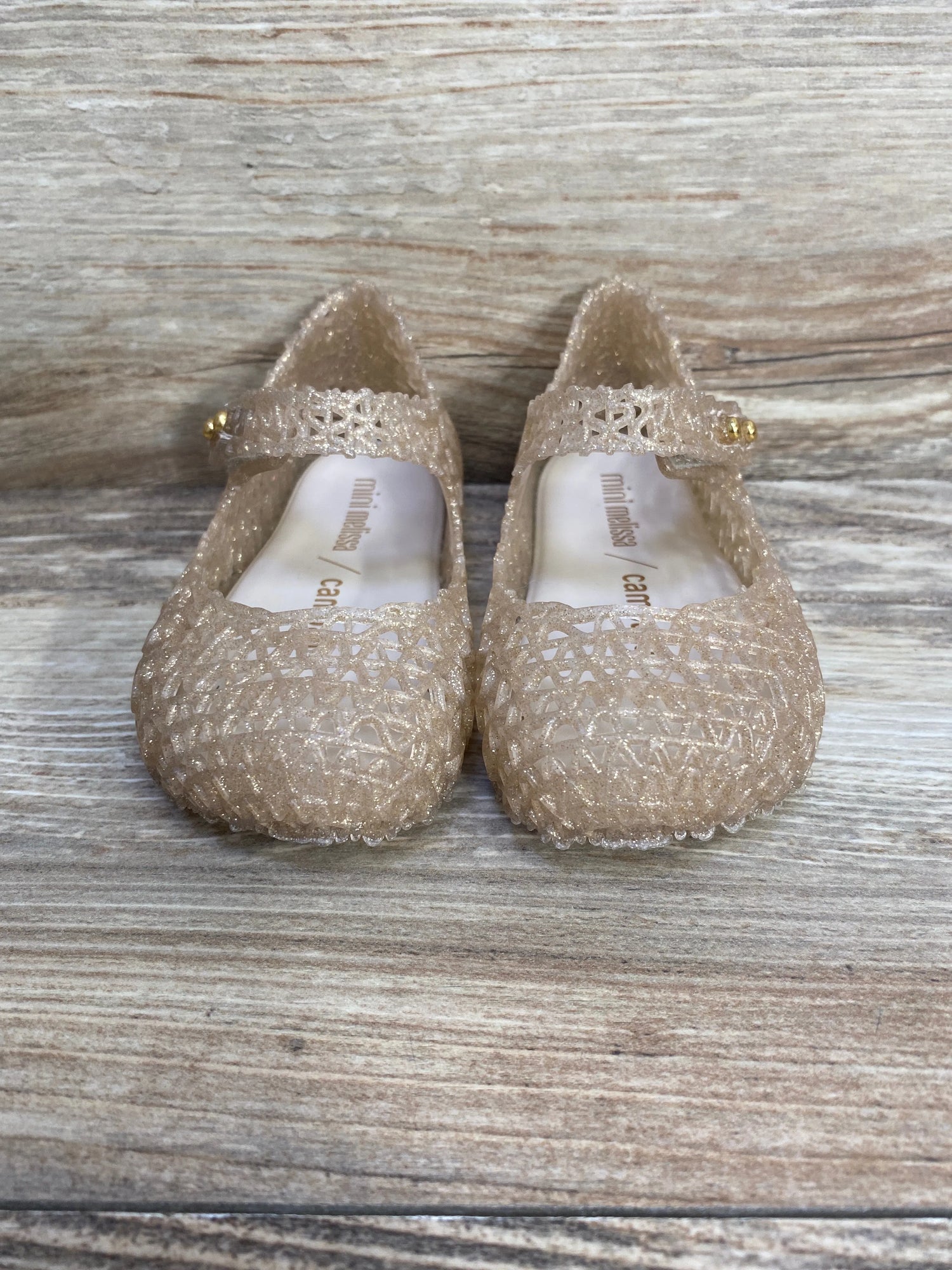 Mini Melissa Campana Beige Glitter Jelly Flats sz 6c - Me n Mommy To Be