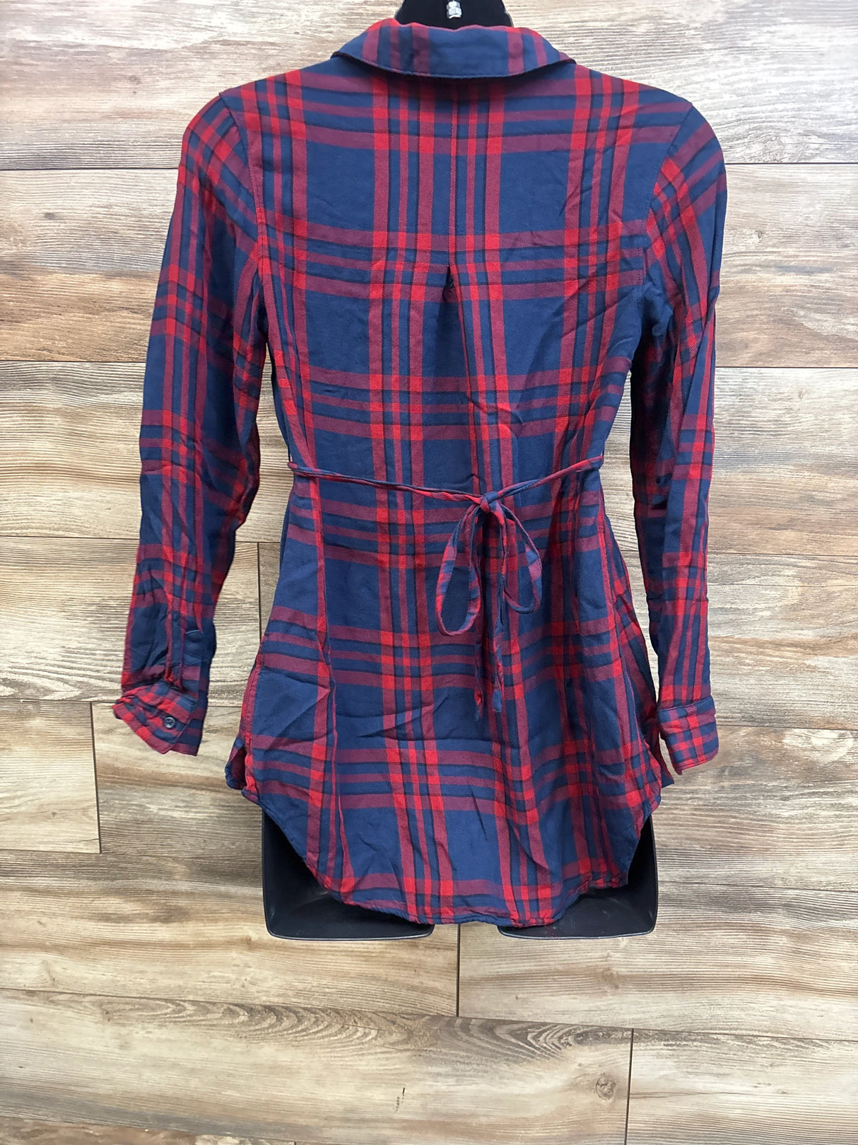 Isabel Maternity Plaid Waist Tie Flannel Navy sz XS