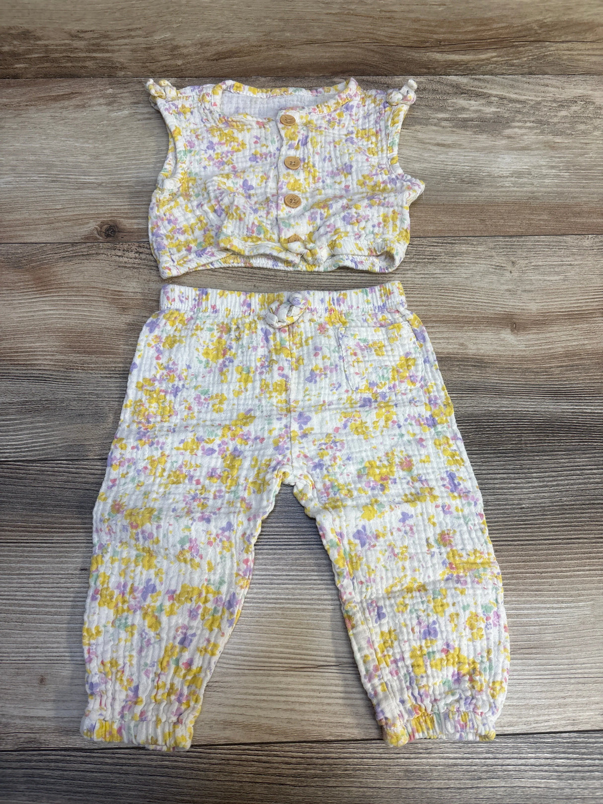 2pc Gauze Tank Top & Jogger Set White sz 6-9m