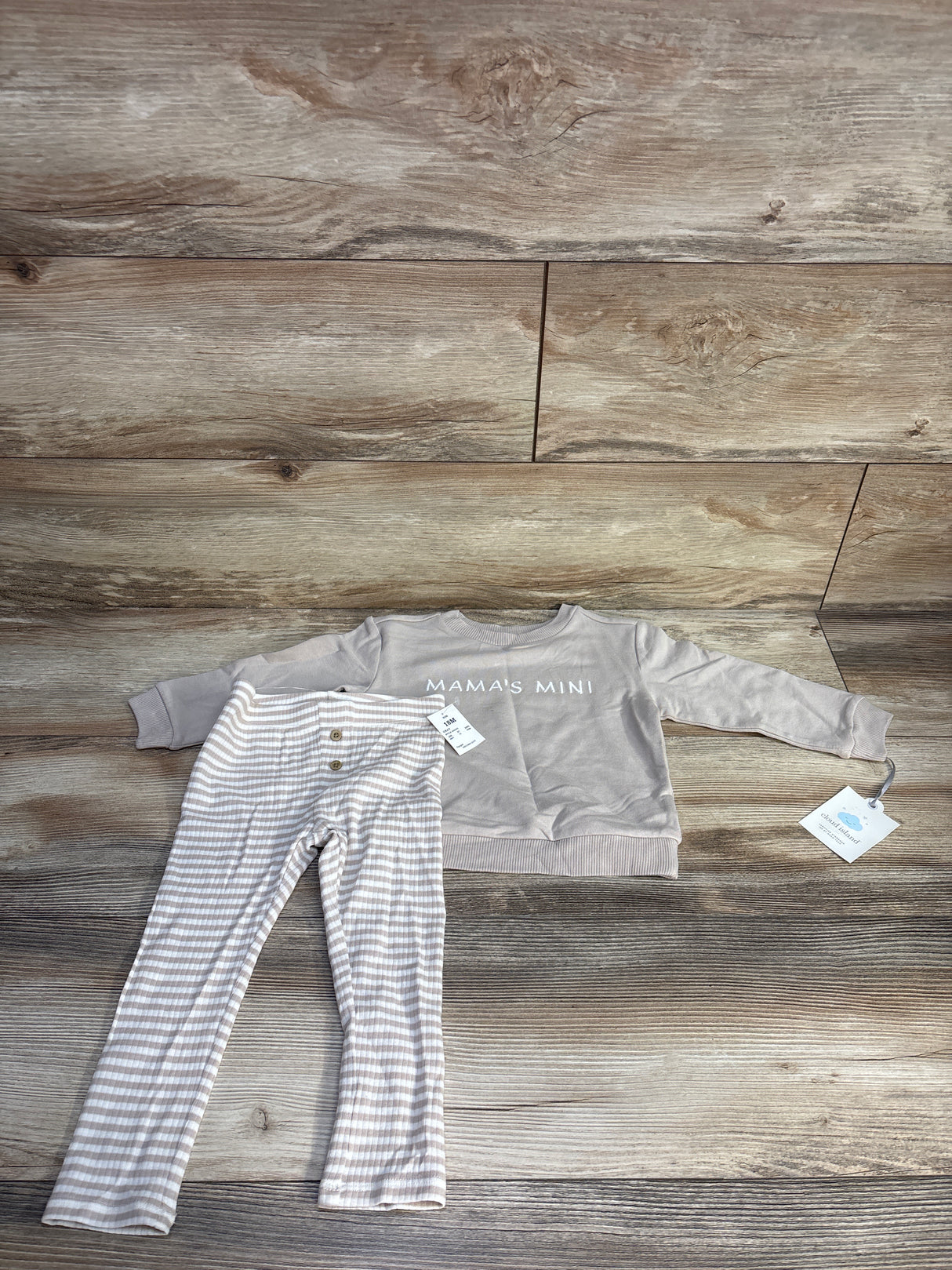 NEW Cloud Island 2pc Mama's Mini Sweatshirt & Pants Set Beige sz 18m