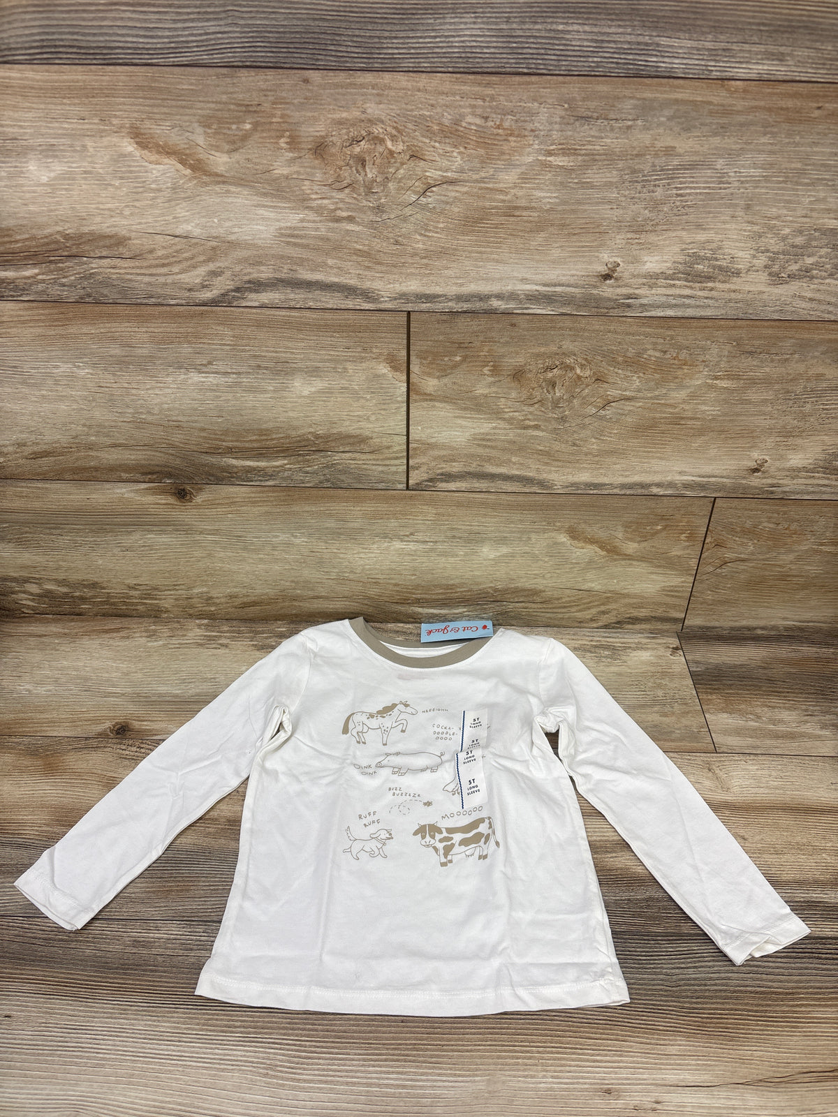 NEW Cat & Jack Farm Animal Shirt Beige sz 5T