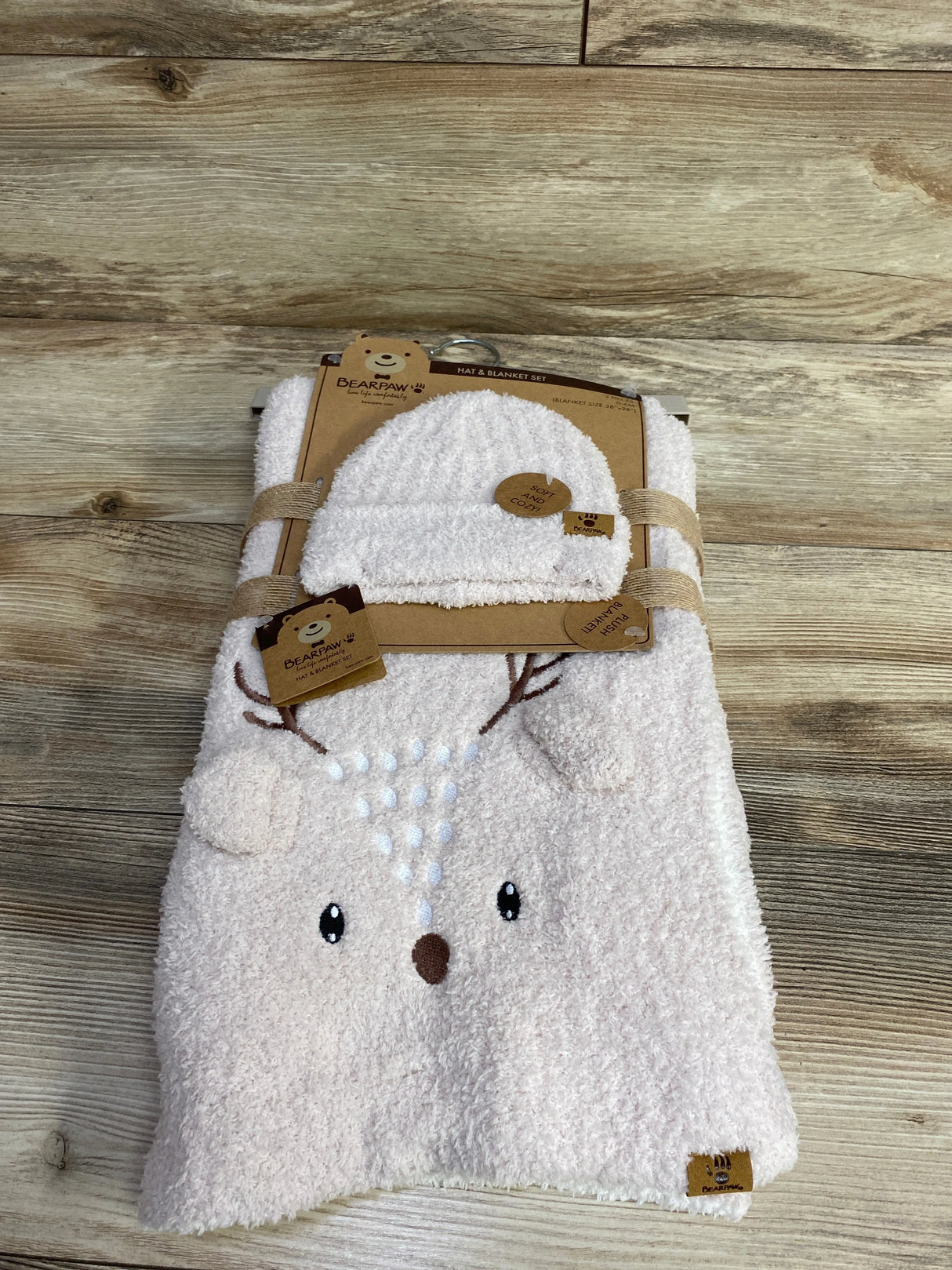 NEW Bearpaw Hat & Plush Blanket Set 2pc Reindeer