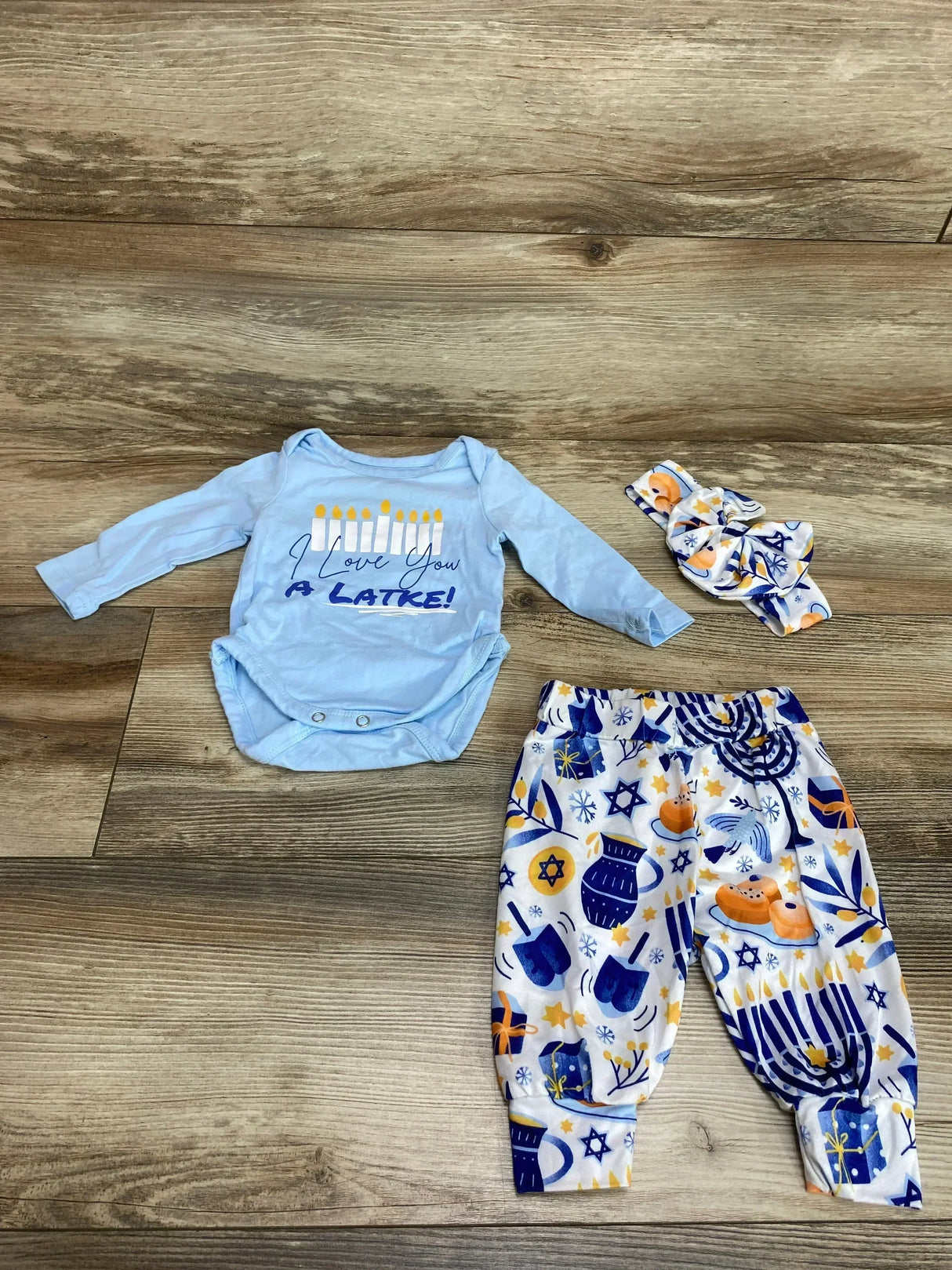 Unique Baby 3pc I Love You A Latke! Bodysuit Set Blue sz Newborn - Me n Mommy To Be