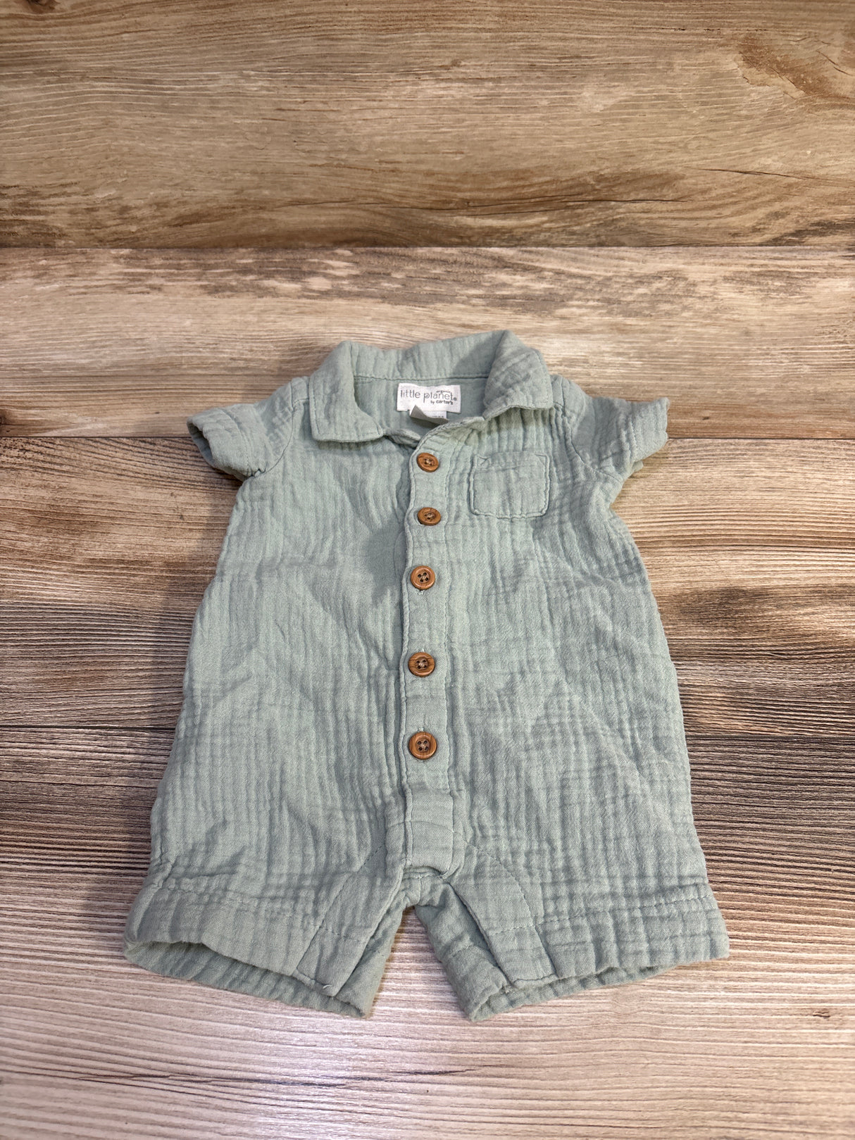 Little Planet Gauze Polo Shortie Romper Green sz Newborn