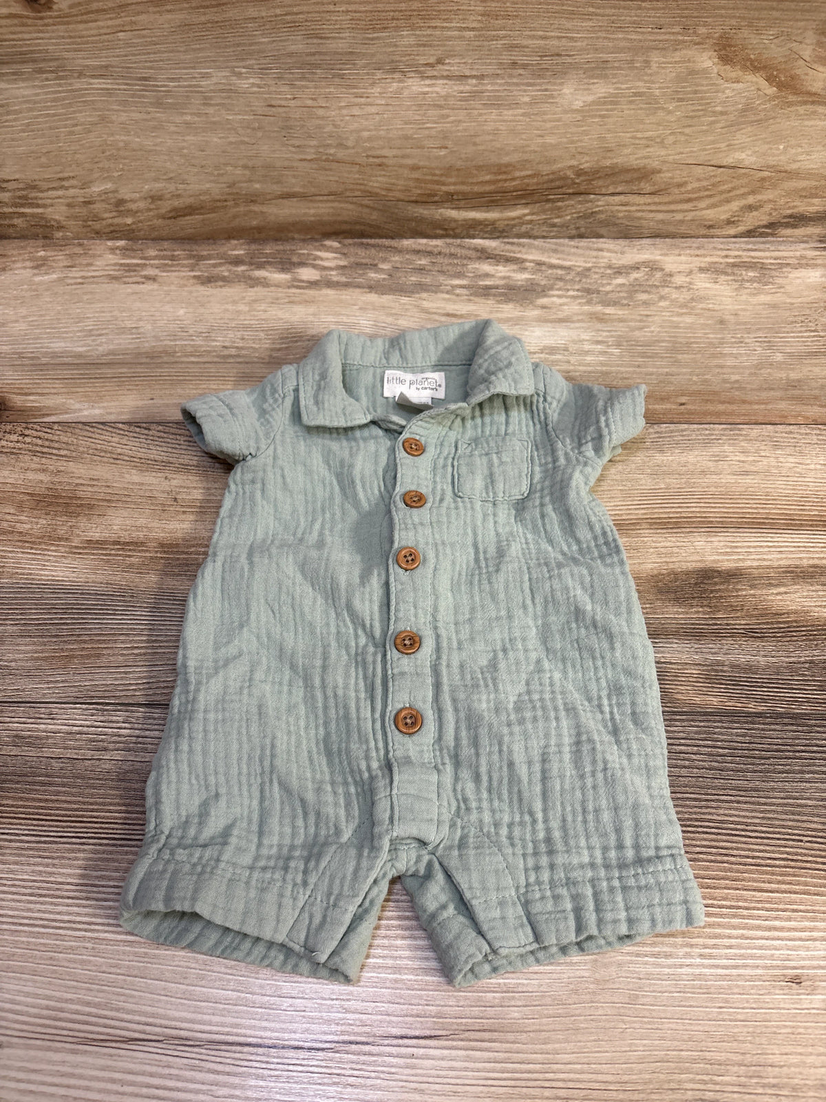 Little Planet Gauze Polo Shortie Romper Green sz Newborn