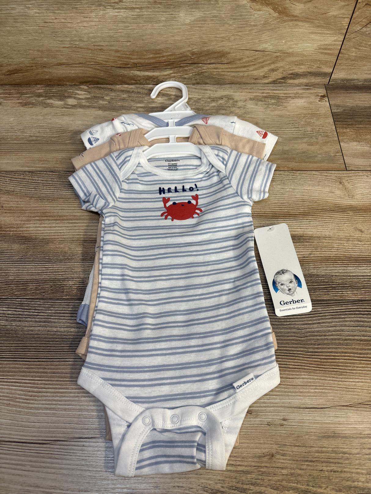 NEW Gerber 3pk Hello Crab Striped Bodysuit Set White sz 3-6m