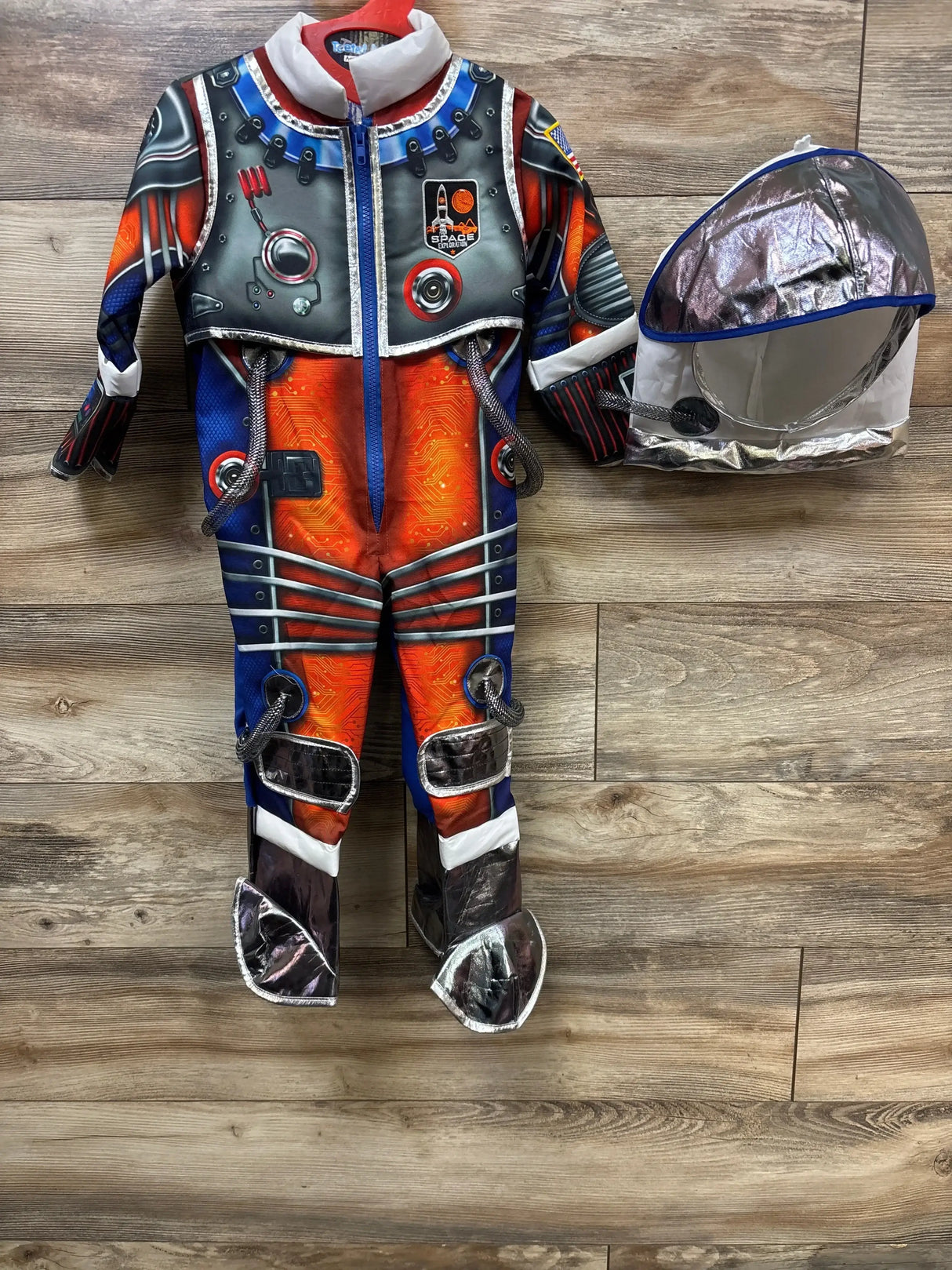 Kids astronaut costume with helmet, space-themed design for imaginative play