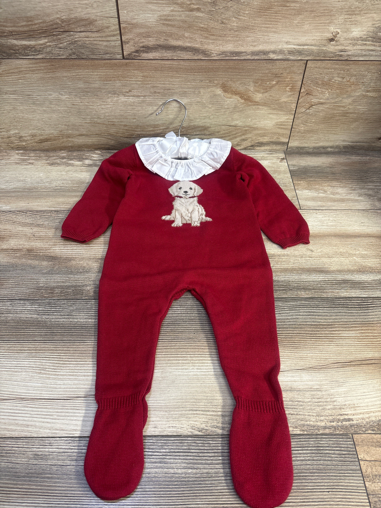 NEW Edgehill Collection x Darby Fallon Clark Dog Sweater Footed Coverall Red sz 9m
