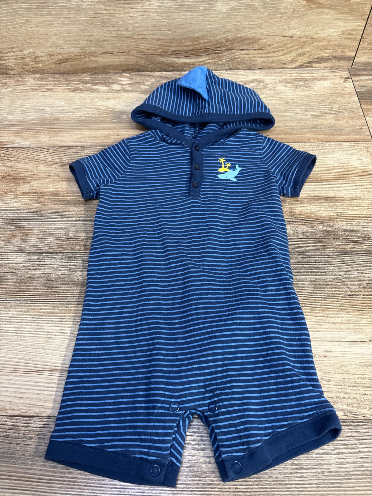 Just One You Hooded Henley Shortie Romper Blue sz 9m