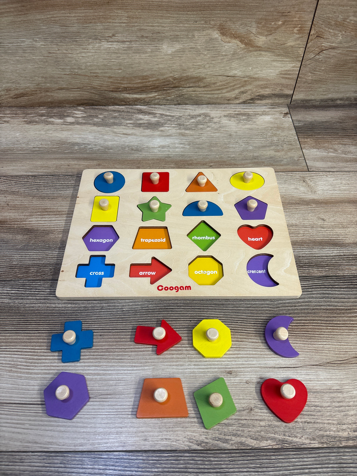 Coogam Montessori Wooden Shape Peg Puzzle