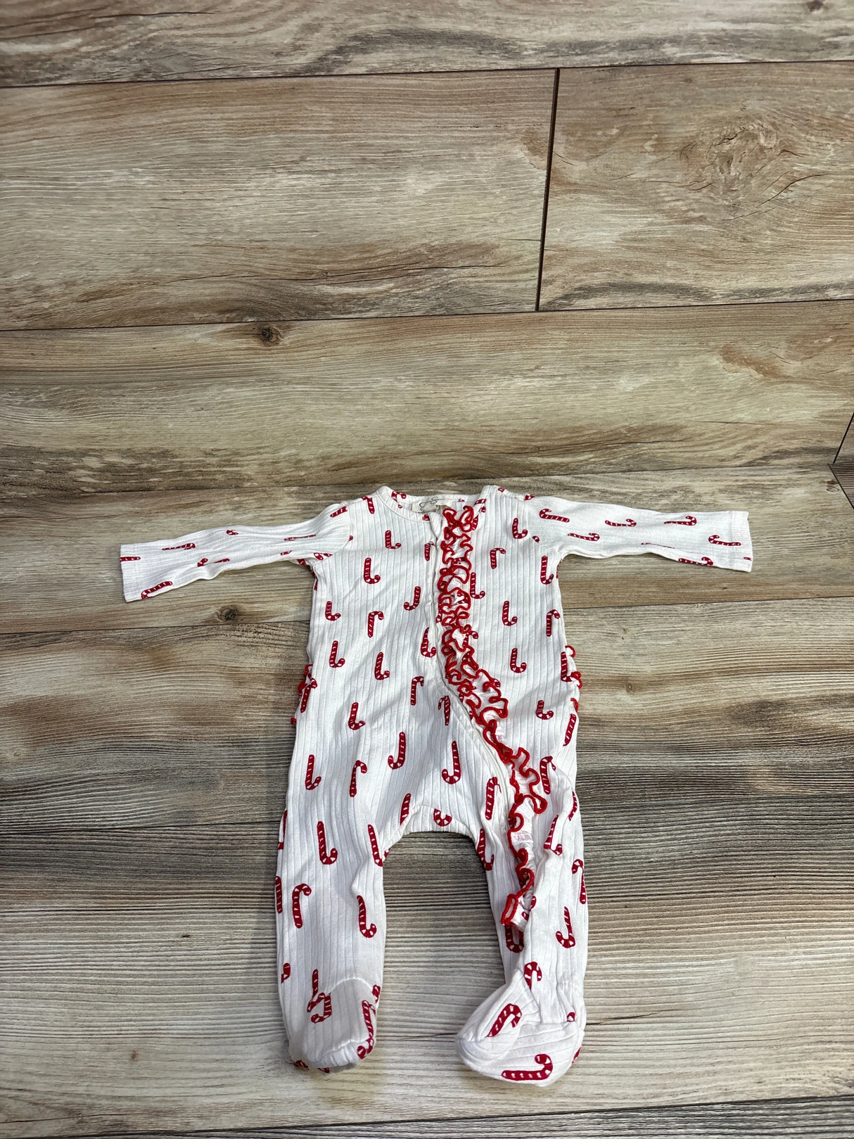 Jessica Simpson Ribbed Ruffled Candy Cane Sleeper Ivory sz 3-6m