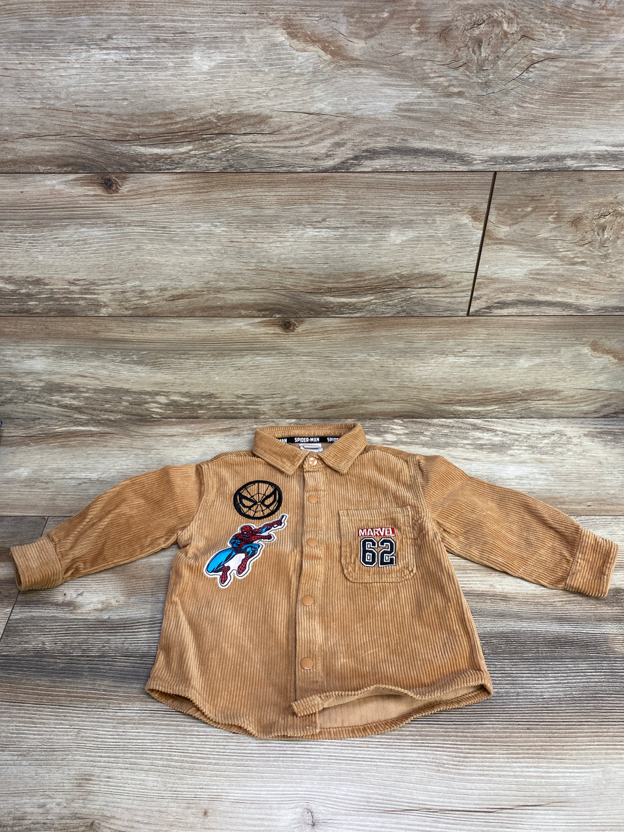 Marvel Spiderman Cord Button Up Jacket Brown sz 2T