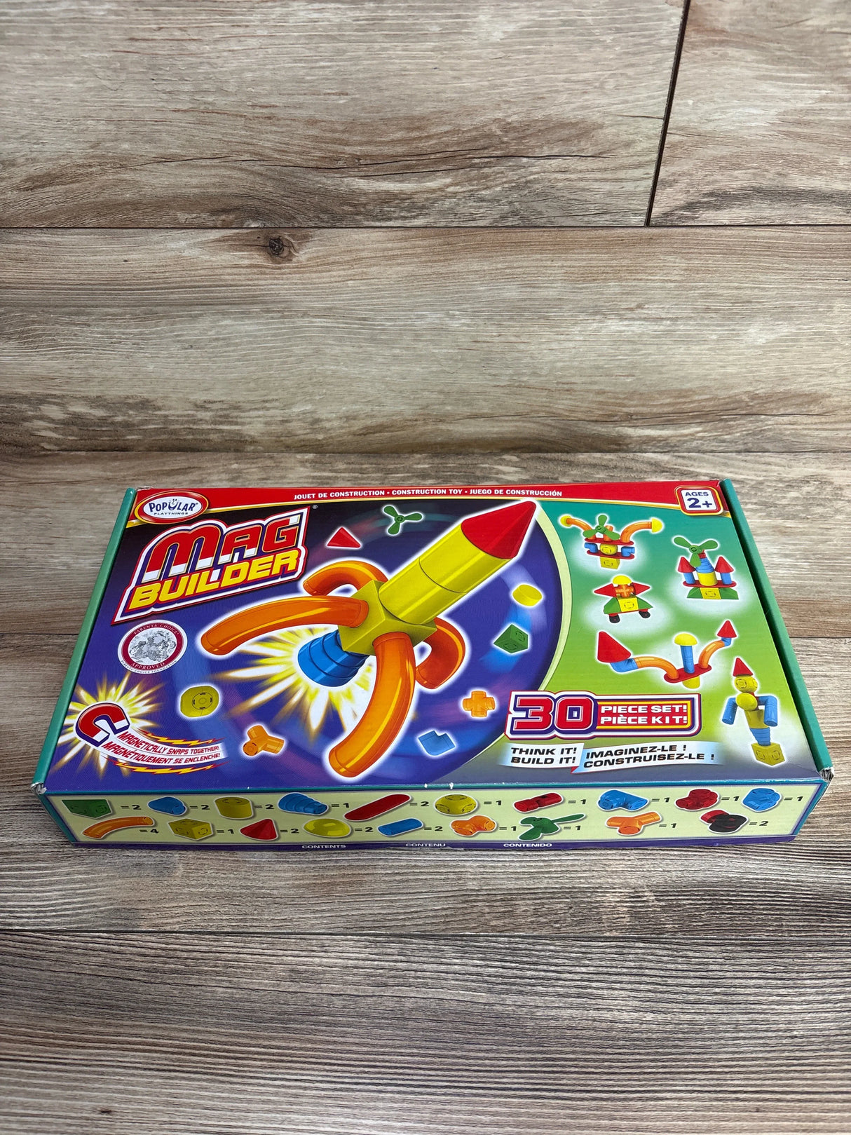 Mag Builder construction toy set box with colorful magnetic pieces for kids ages 2 and up