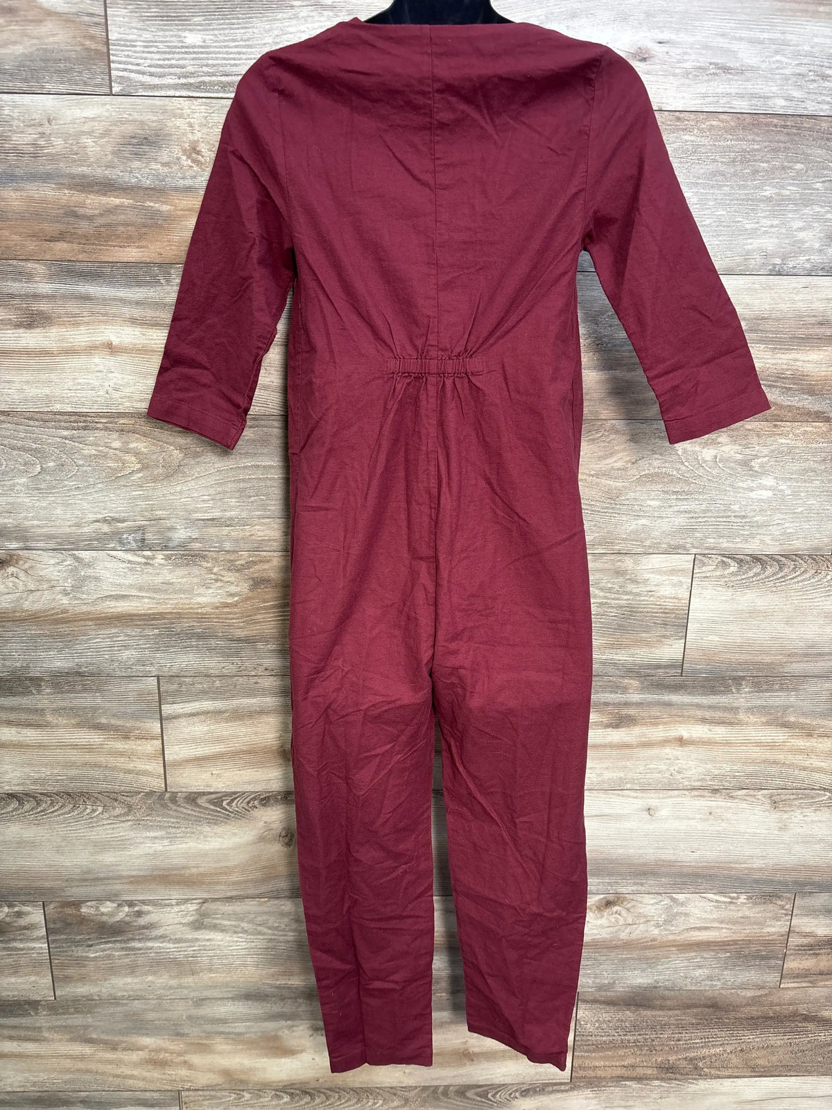Back view of a wine red 3/4 sleeve maternity jumpsuit by Me n Mommy To Be
