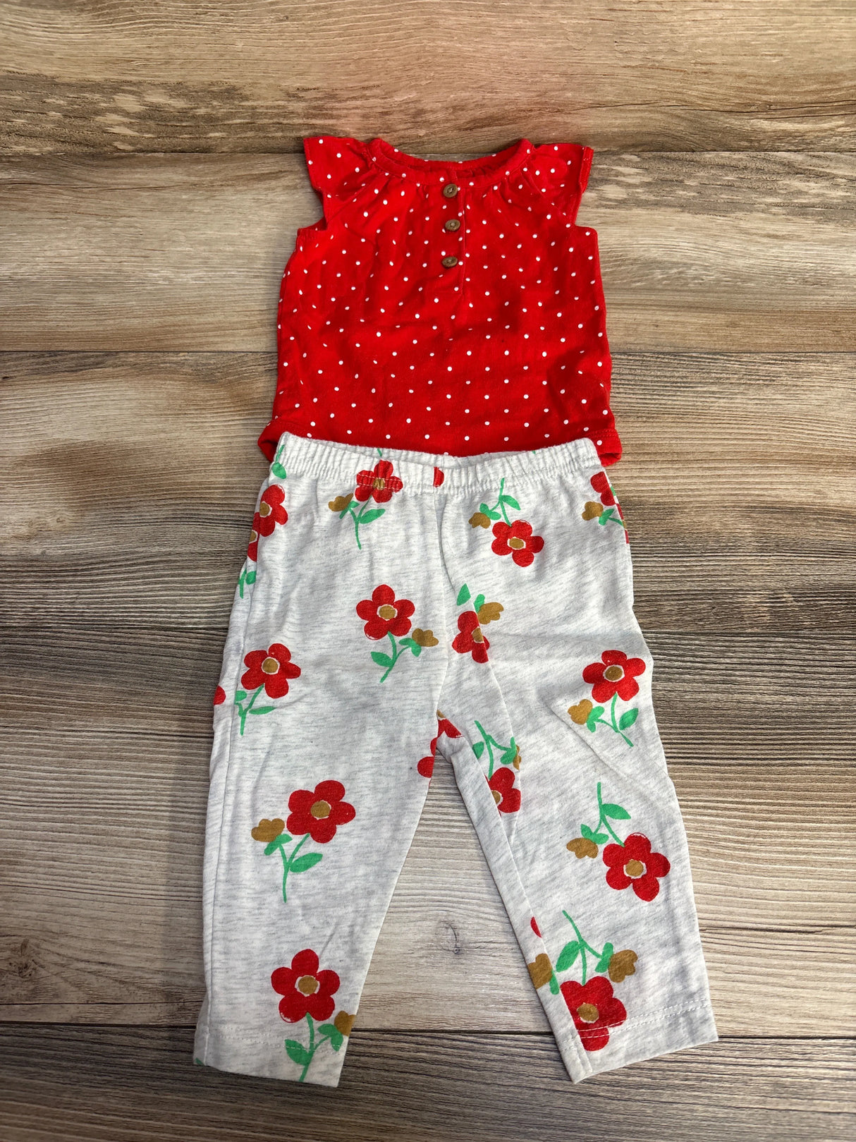 Carter's 2pc Polka Dot Henley Bodysuit & Leggings Red sz 6m - Me n Mommy To Be
