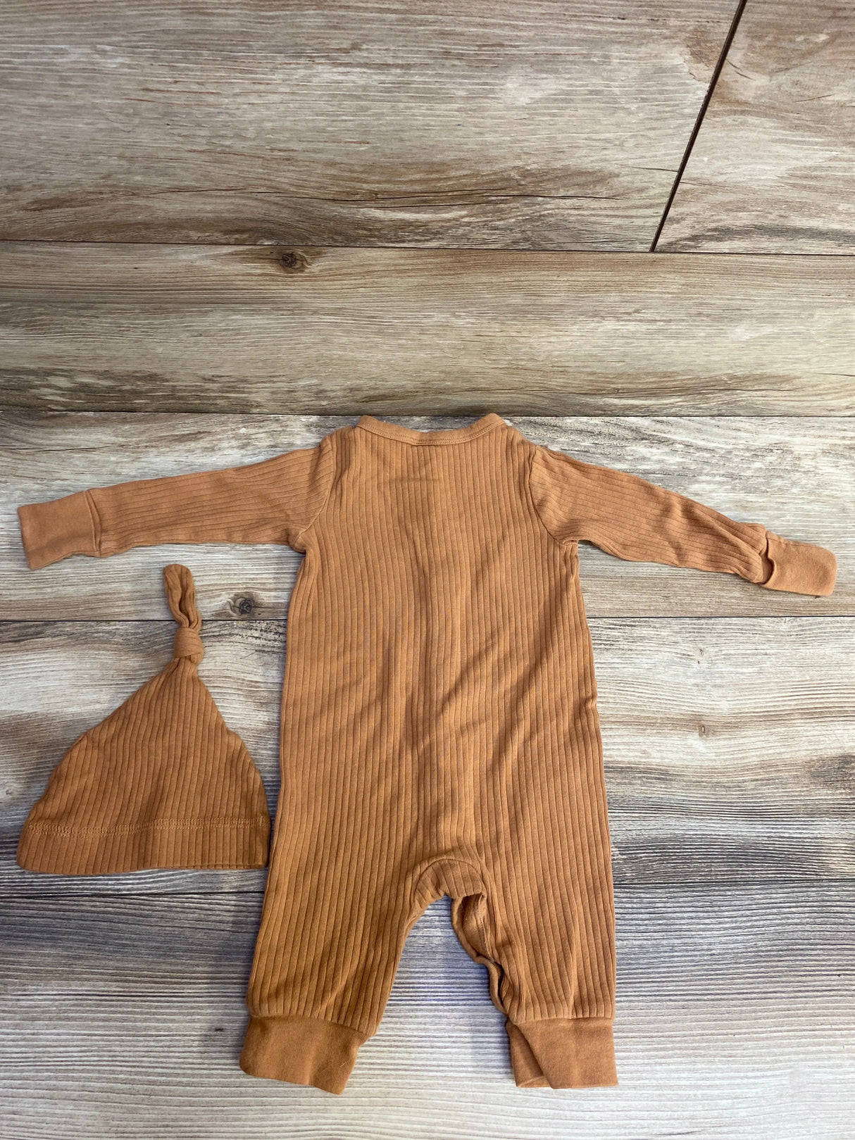 Modern Moments 2pc Ribbed Coverall & Hat Set Brown sz 0-3m