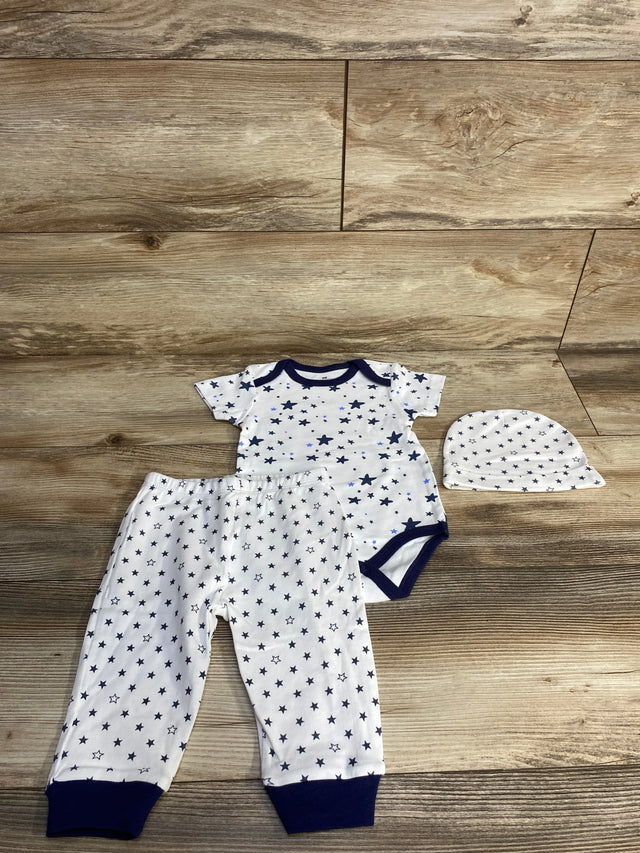 3pc Star Print Bodysuit + Pants + Hat White sz 9m - Me n Mommy To Be