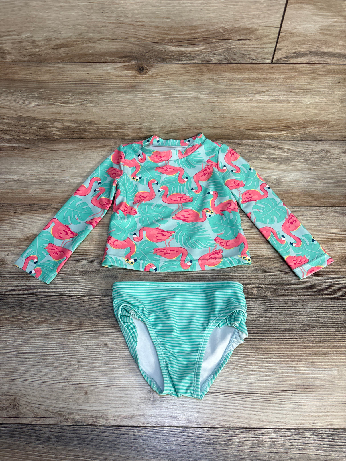 Just One You Flamingo Rashgaurd Set Light Blue sz 2T