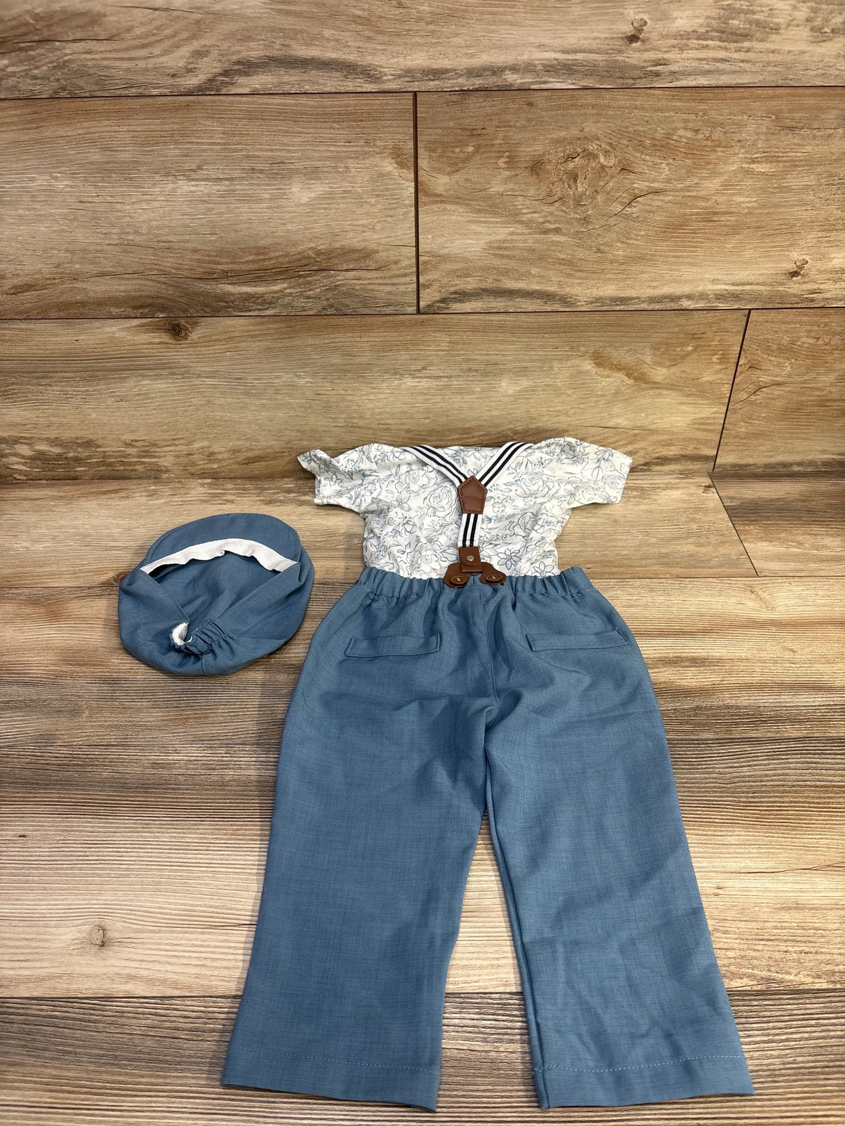 Coco&Rara 5pc Suspender Suit Set Blue/White sz 12-18m