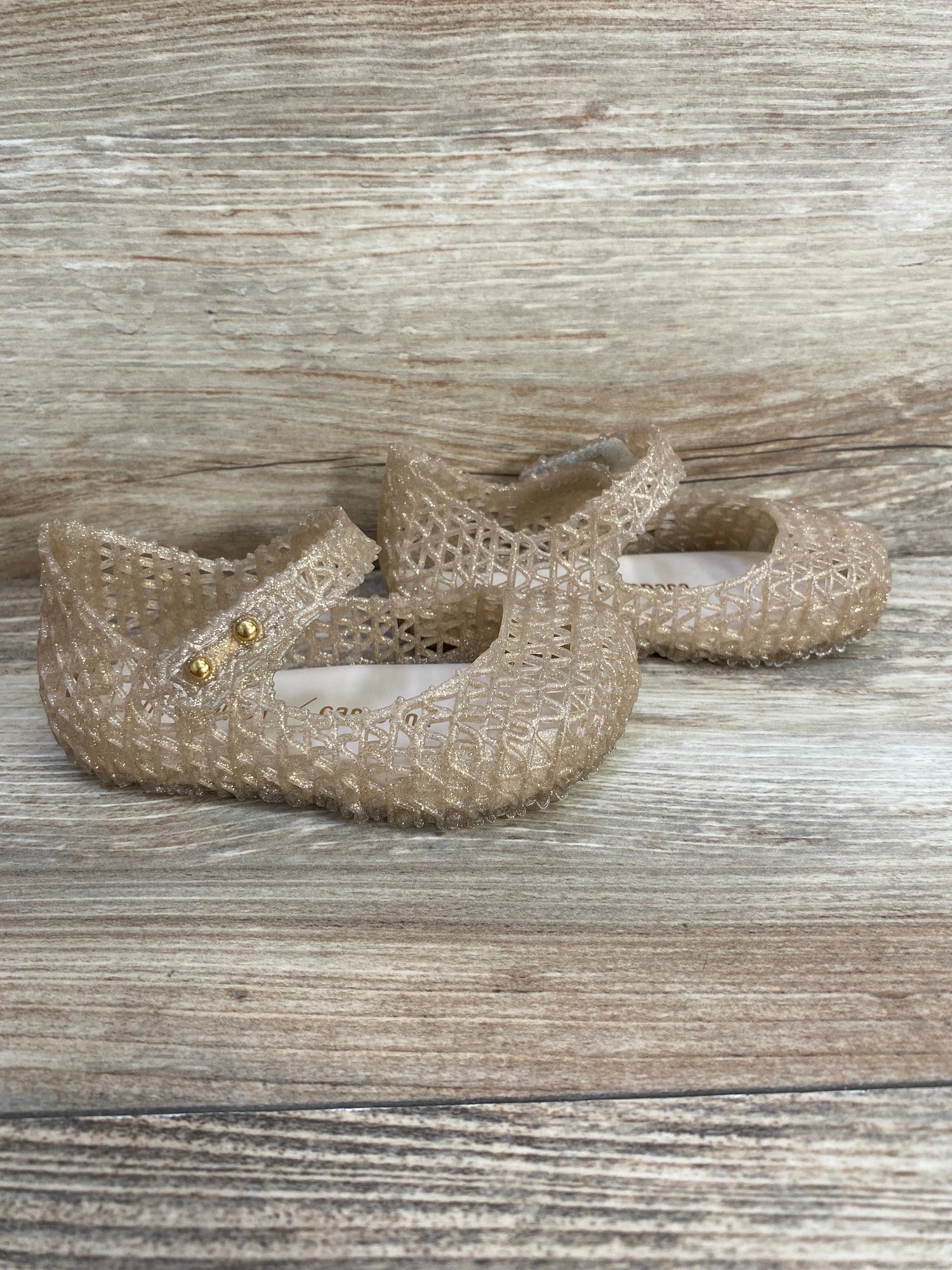 Mini Melissa Campana Beige Glitter Jelly Flats sz 6c - Me n Mommy To Be