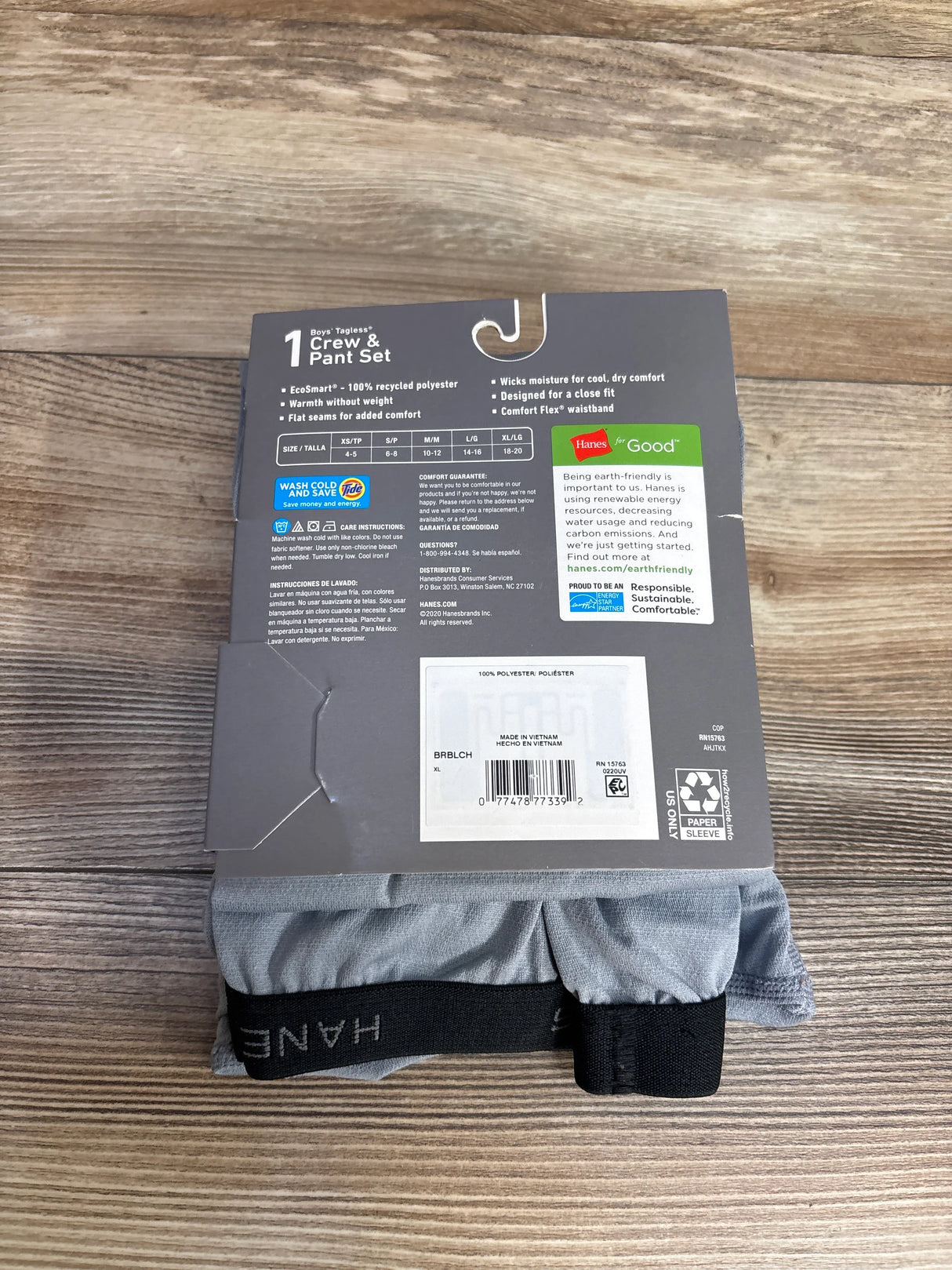 NEW Hanes Boys Tagless Crew & Pant Set Grey Sz XL (18-20)