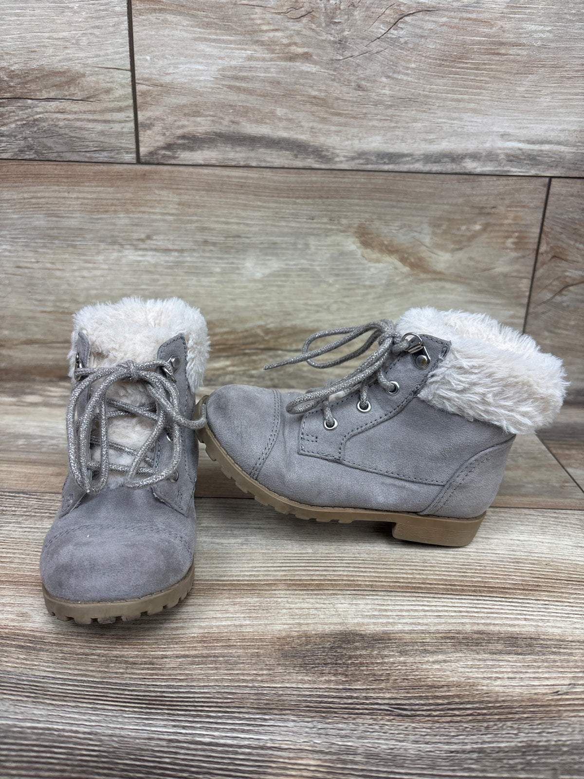 Old Navy Faux-Fur Cuff Lace-Up Winter Boots Grey sz 8c