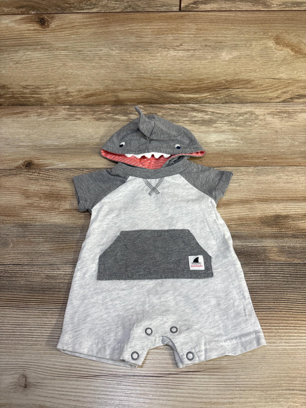 Carter's Hooded Shark Shortie Romper Grey sz Newborn