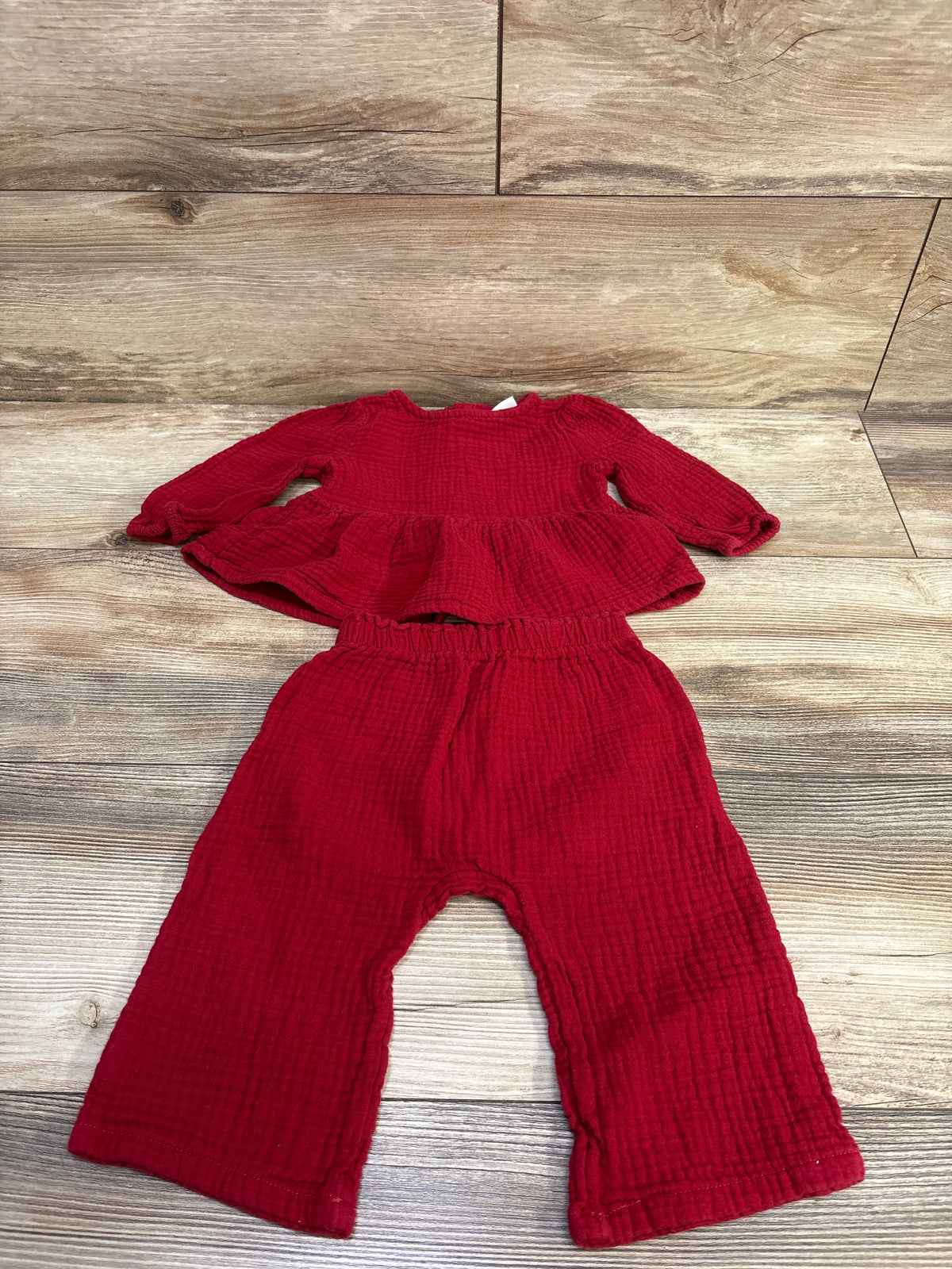 Cat & Jack 2pc Gauze Long Sleeve Top & Pants Set Red sz 6-9m