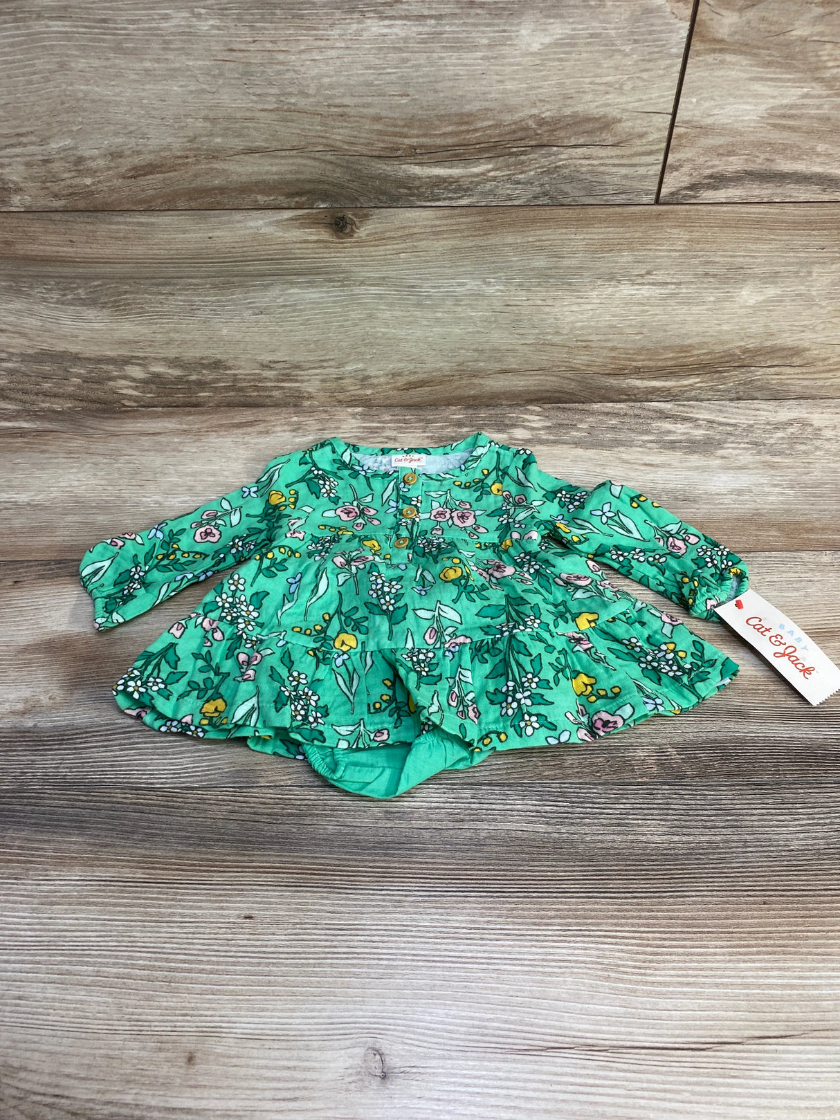 NEW Cat & Jack Floral Henley Dress & Bloomers Green sz 3-6m - Me n Mommy To Be