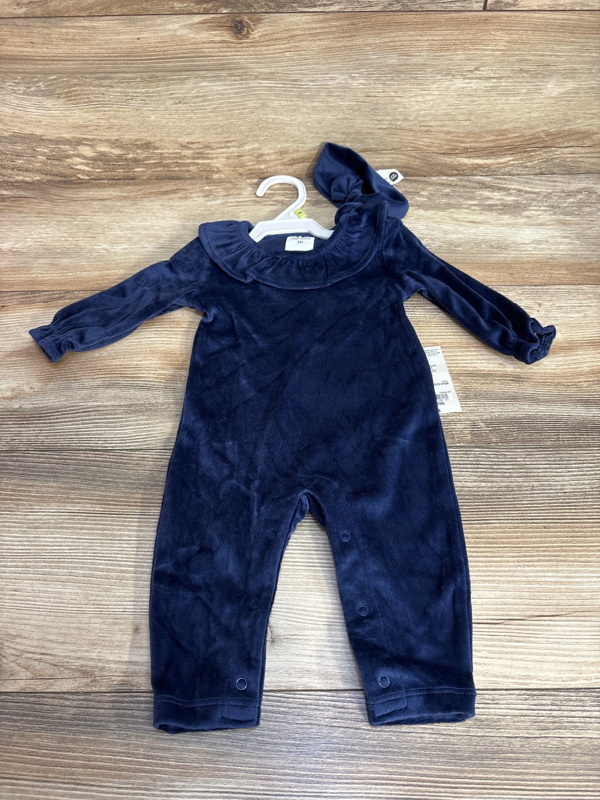 NEW Okie Dokie Velour Coverall & Headband 2pc Set Navy sz 3m