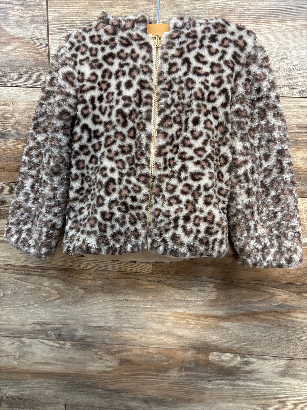 Sweet Stories Plush Leopard Print Full Zip Jacket Beige sz 5T