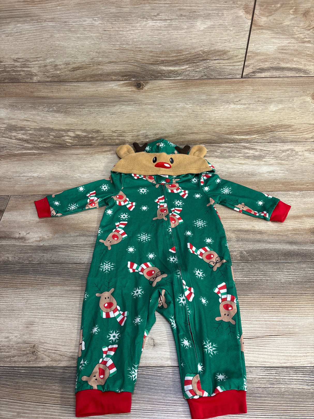 Pat Pat Red Nose Reindeer Hooded Coverall Green sz 3-6m