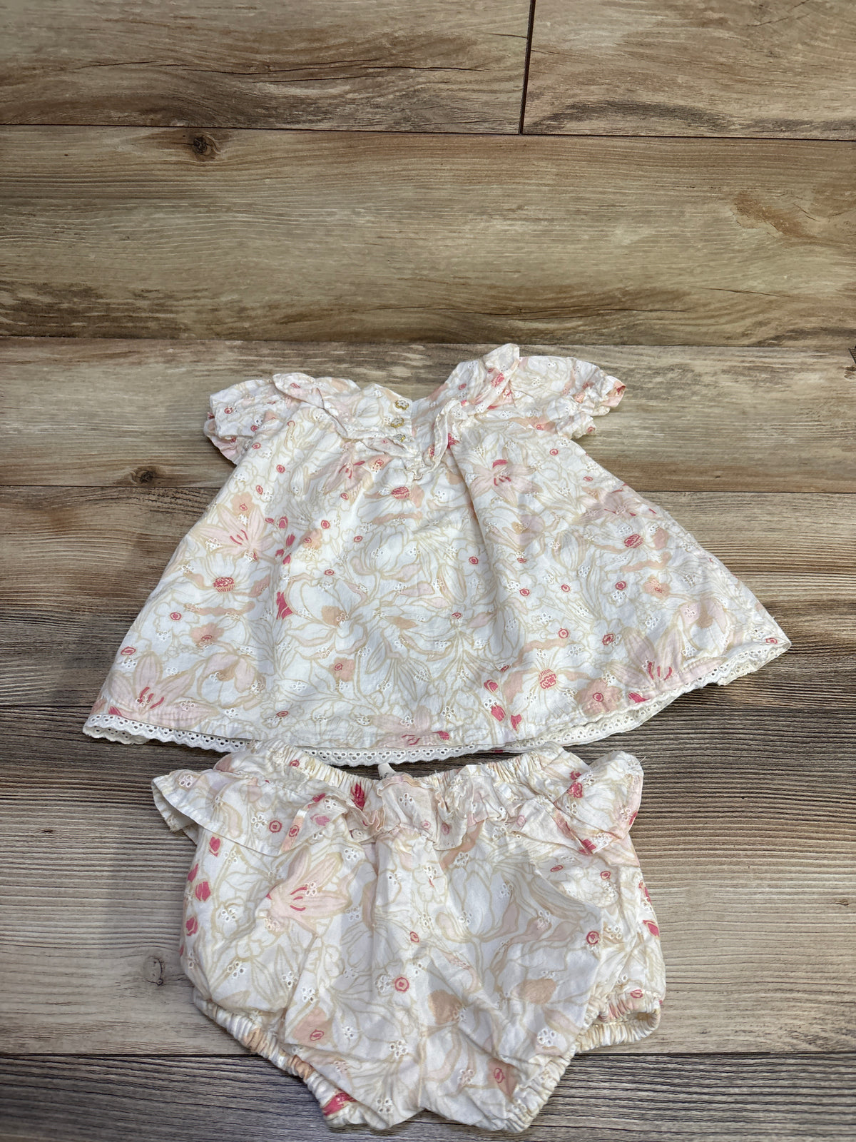 Happily Grey 2pc Floral Eyelet Dress & Ruffle Bloomers Set White sz 3-6m