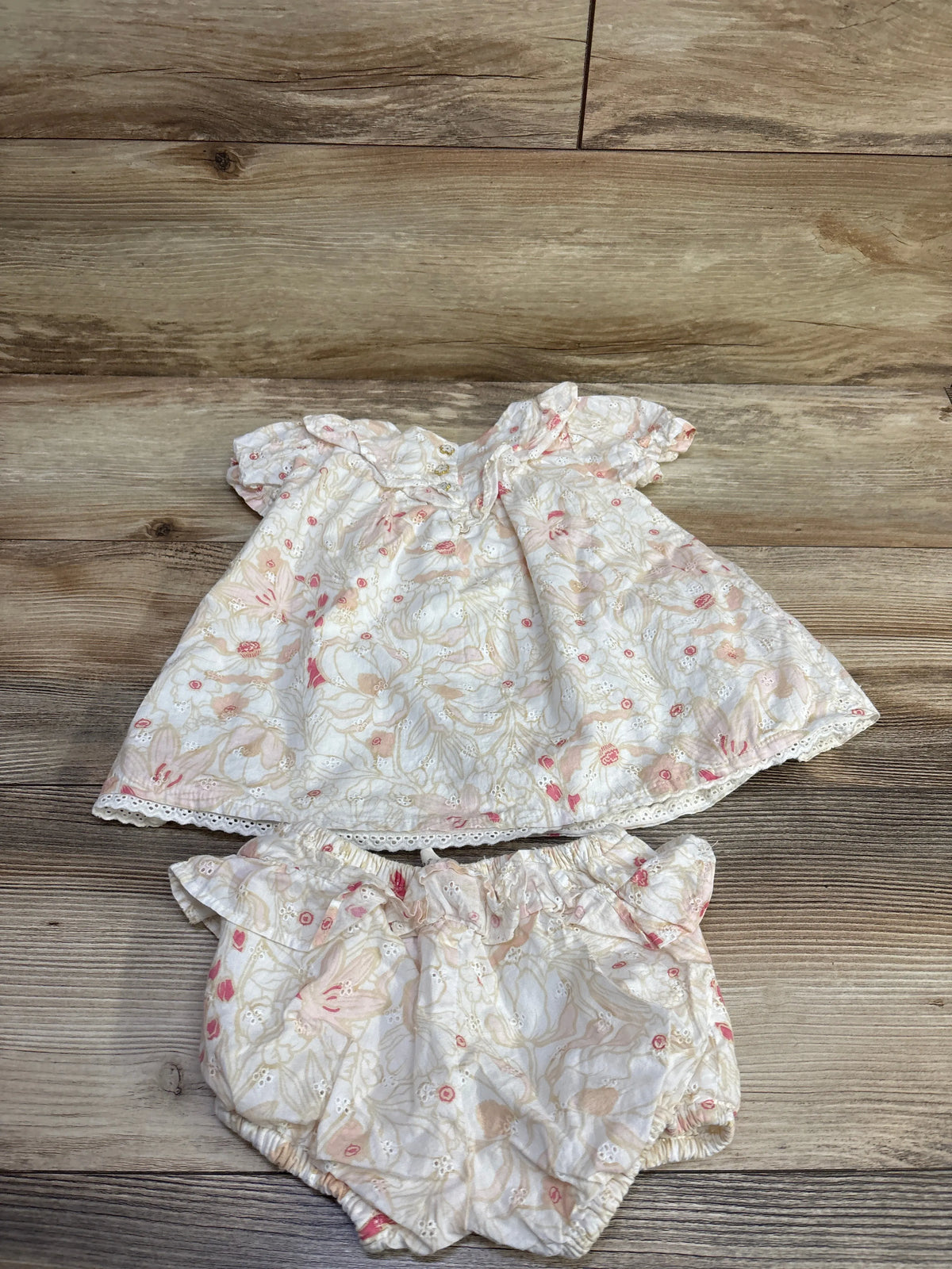 Happily Grey 2pc Floral Eyelet Dress & Ruffle Bloomers Set White sz 3-6m