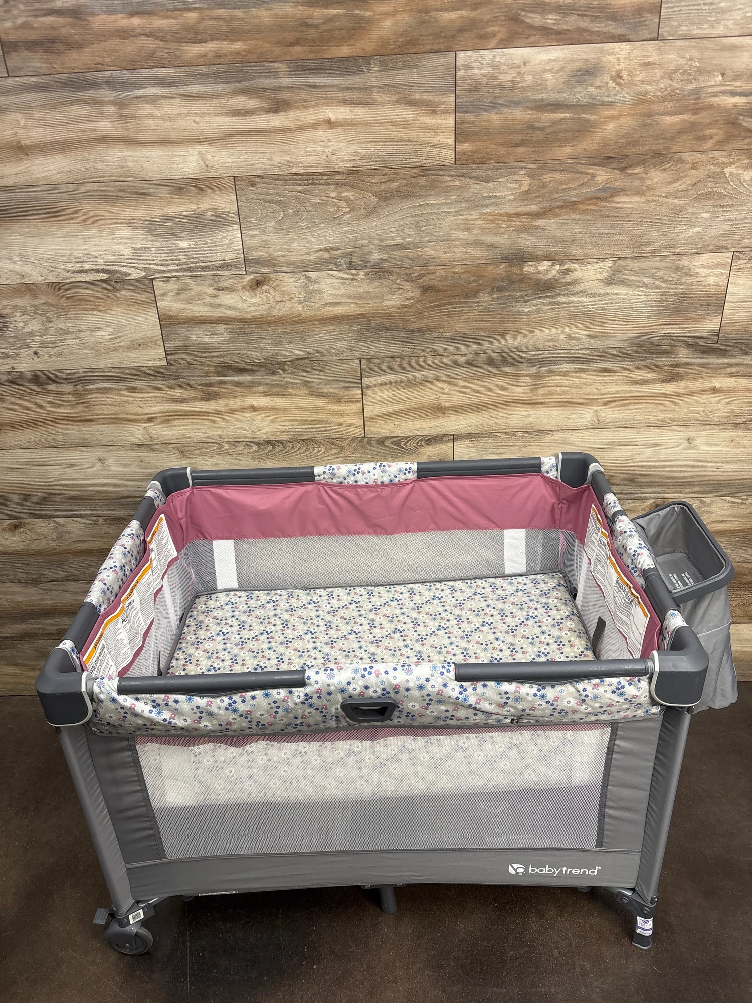 Baby Trend Nursery Den Playard with Rocking Cradle - Daisy Pink