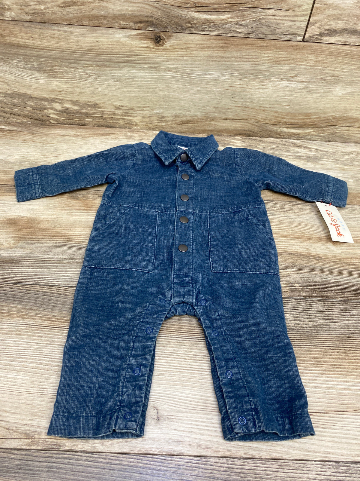NEW Cat & Jack Denim-Like Button-Front Coverall Blue sz 0-3m